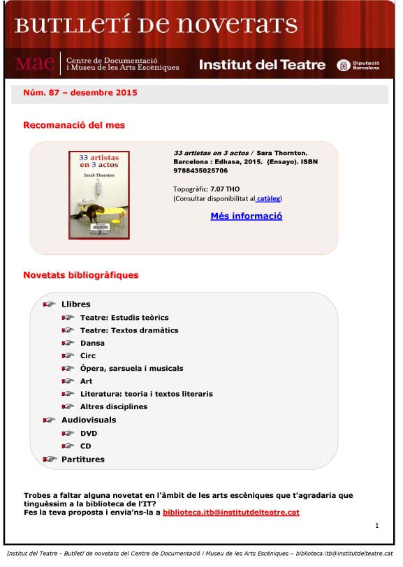 Butlletí de novetats bibliogràfiques i audiovisuals del MAE de desembre de 2015
