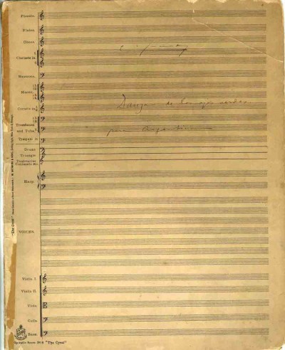 Partitura manuscrita Danza de los ojos verdes, d'Enric Granados, dedicada a Antonia Mercé "La Argentina". Fons Antonia Mercé La Argentina