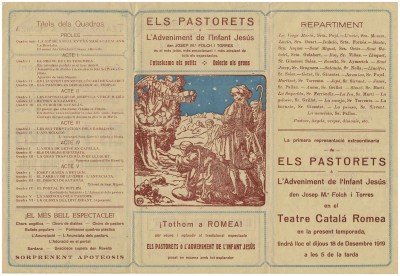 Programa de mà de Els Pastorets o l'adveniment de l'infant Jesús, de Josep M. Folch i Torres. Teatre Romea. 18 desembre 1919