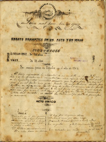 Quien mal hace bien no espere, de Benito Pérez Galdós de 1861. Manuscrit del MAE del Fons Sedó.