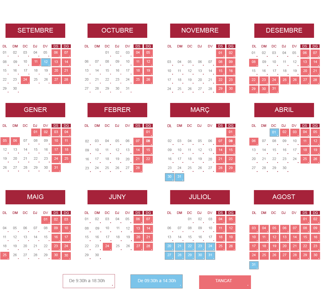Horari de la Biblioteca de Barcelona, curs 2025-2026