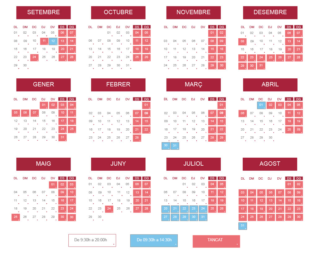 Calendari de la biblioteca de Barcelona del curs 2025/2026, a partir del 2 de març