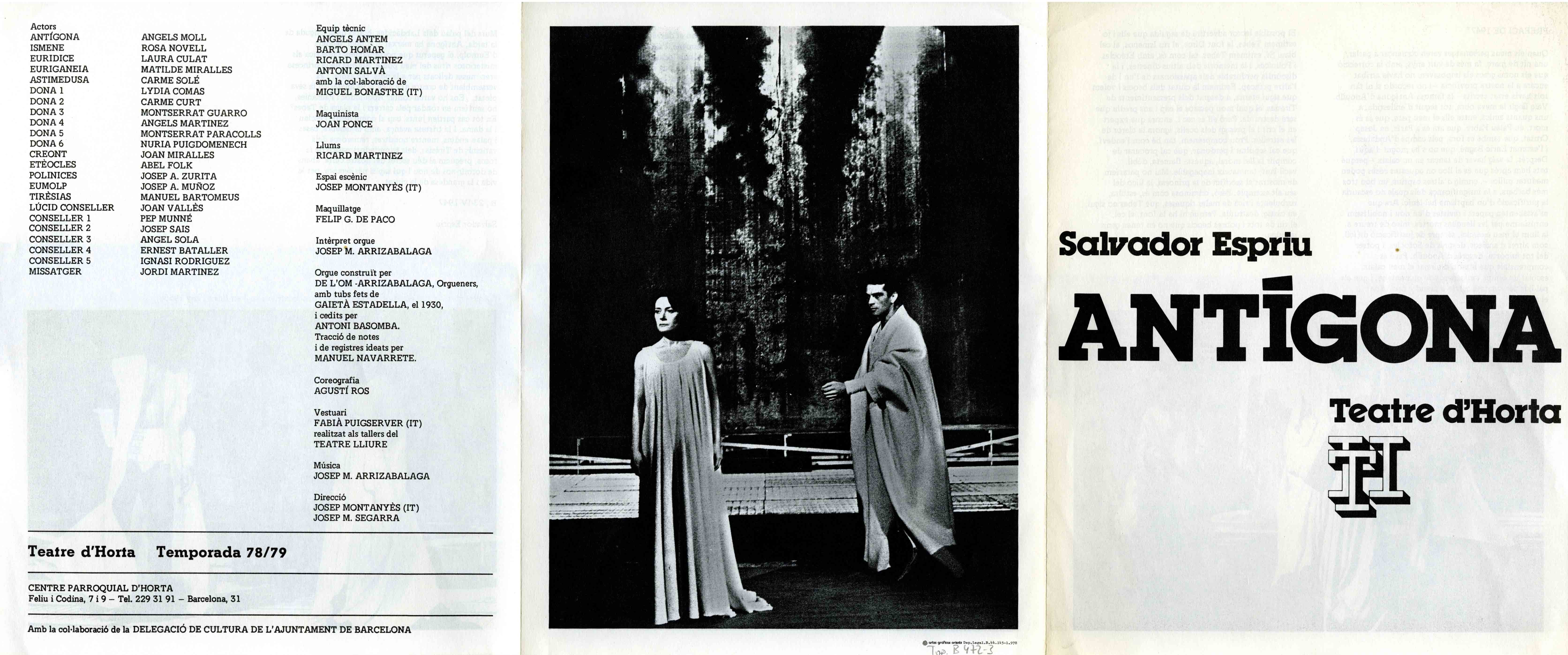 Programa de mà. Antígona. Teatre d'Horta. 1979