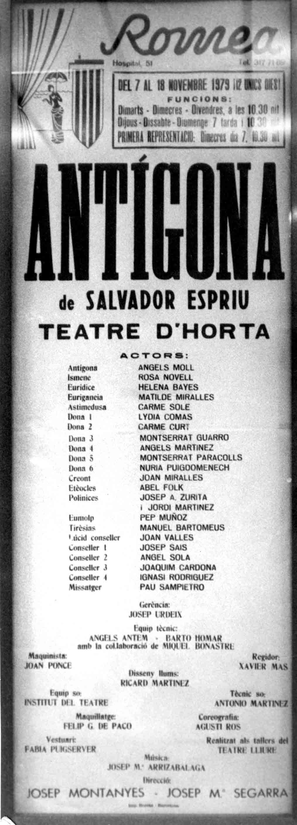 Cartell. Antígona. Teatre Romea. 1979