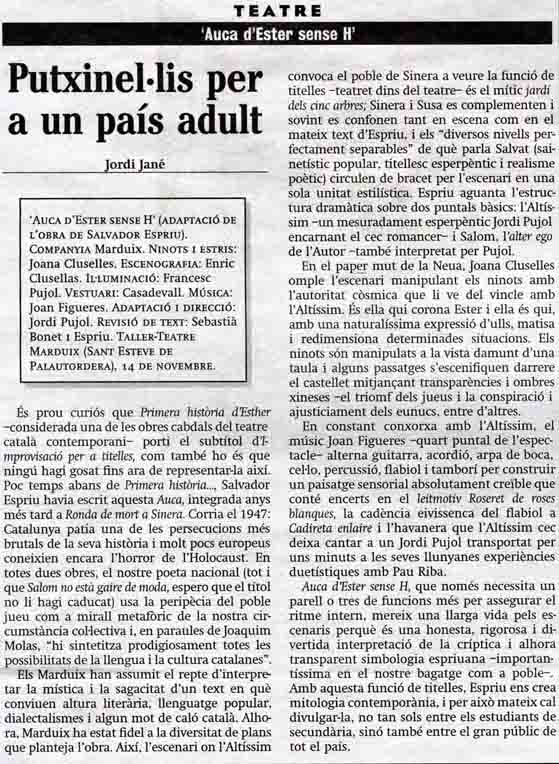 Jané, Jordi. Putxinel·lis per a un país adult. Avui, 08/12/1998. Pàg 44