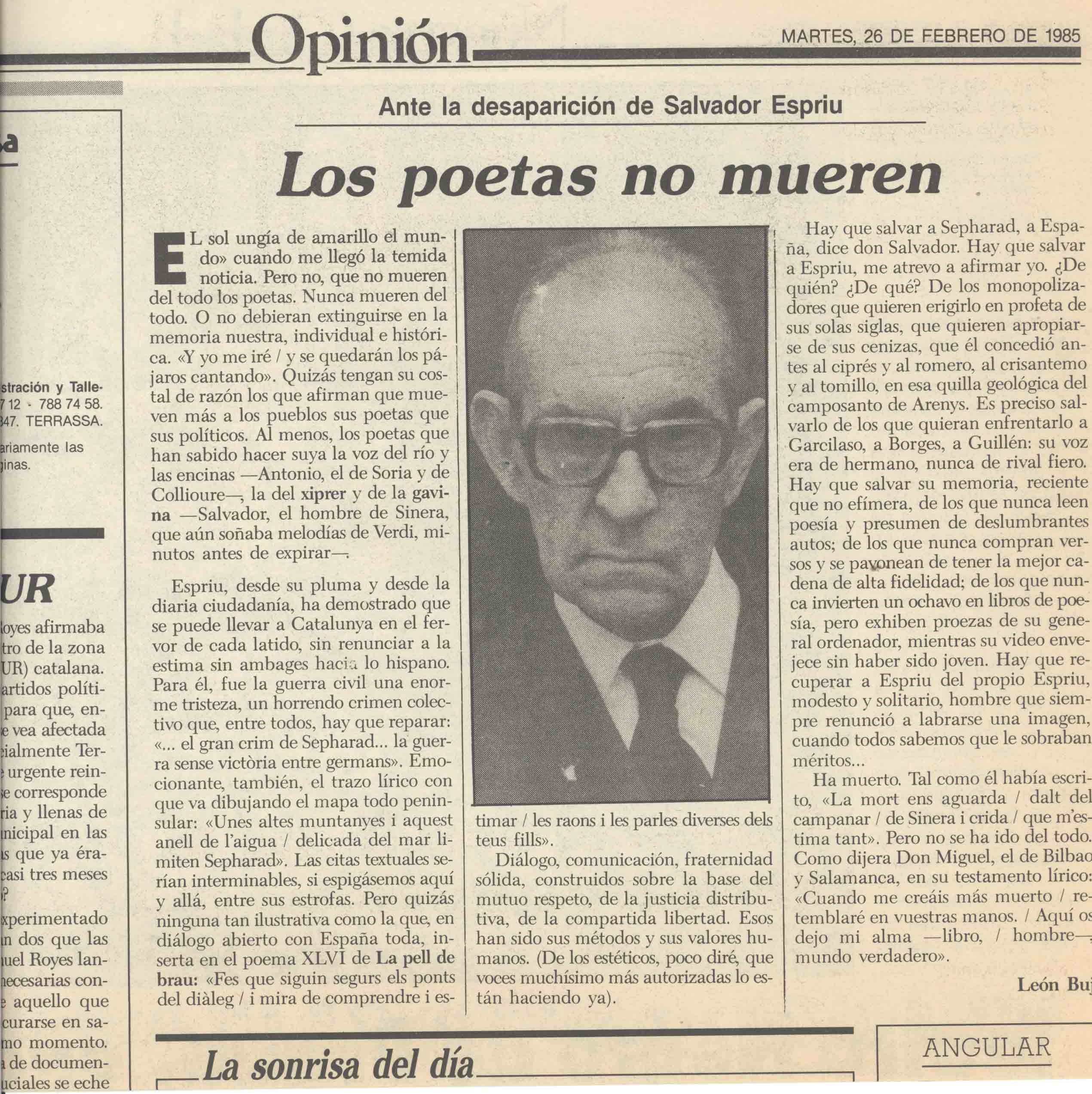 Leon Buj. Los poetas no mueren. Diari de Terrassa, 26/02/1985