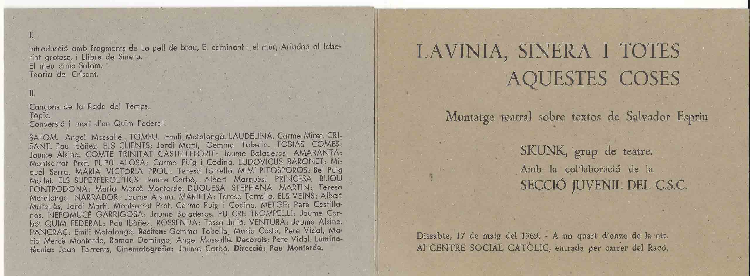 Programa de mà. Lavinia, Sinera i totes aquestes coses. Terrassa. 1969