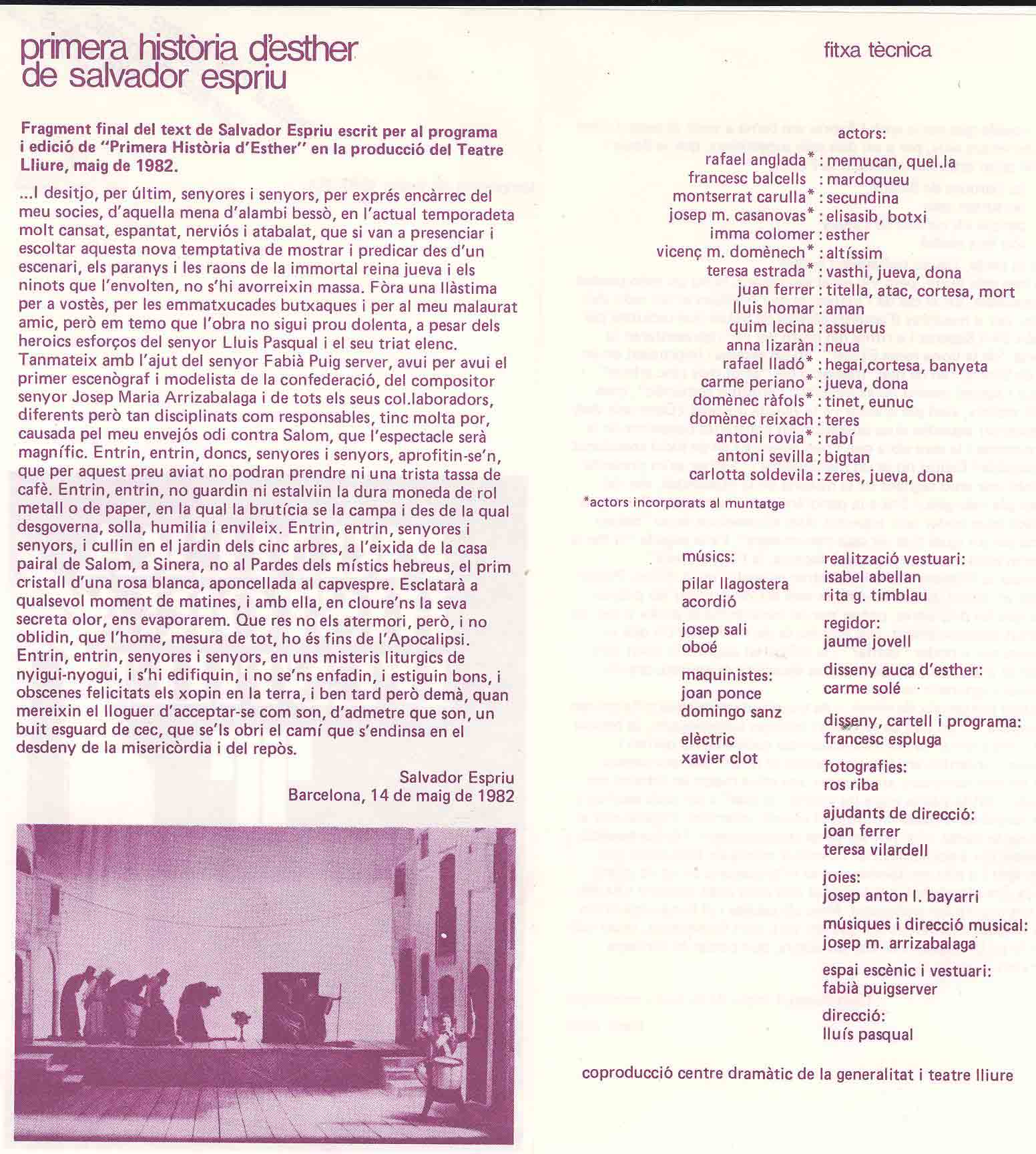 Programa de mà. Primera històra d'Esther. Centre Cultural de la Caixa d'Estalvis de Terrassa, 1982