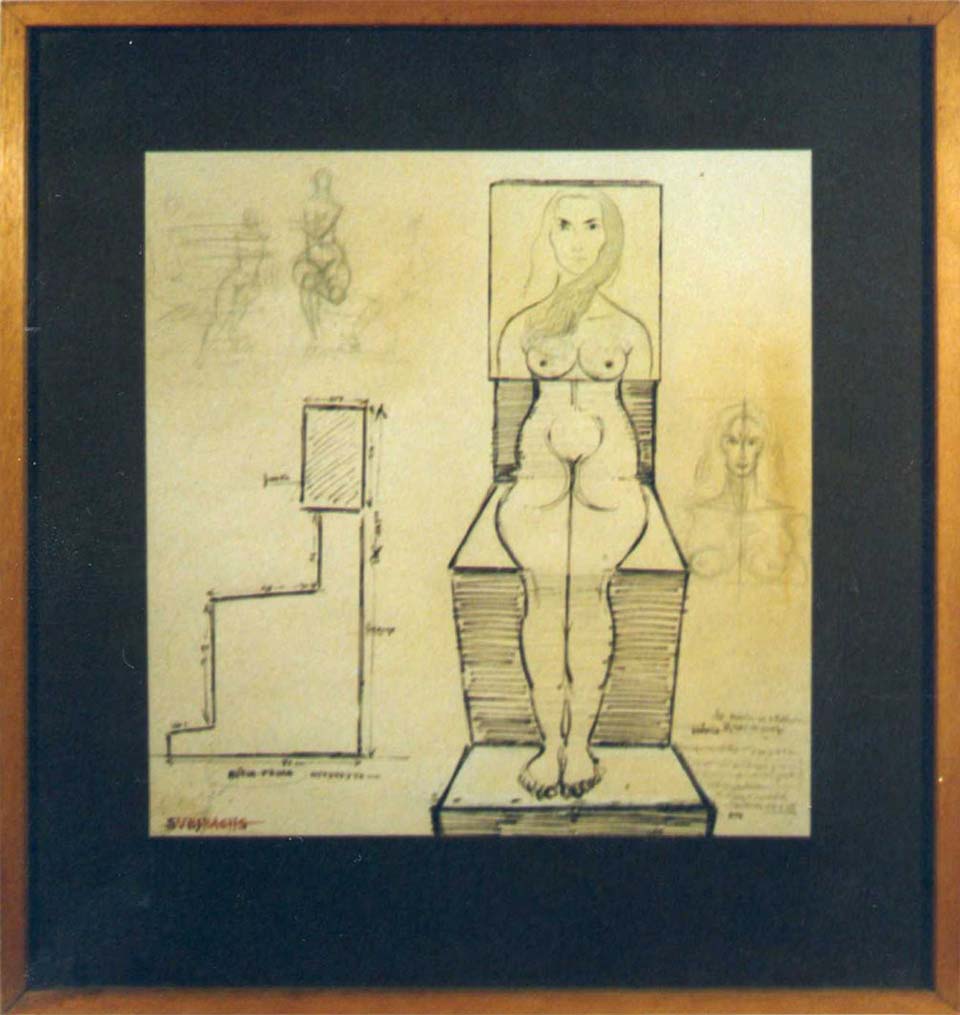 Josep M. Subirachs. Dibuix per la realització de l'escultura Núria-Fedra. 1978