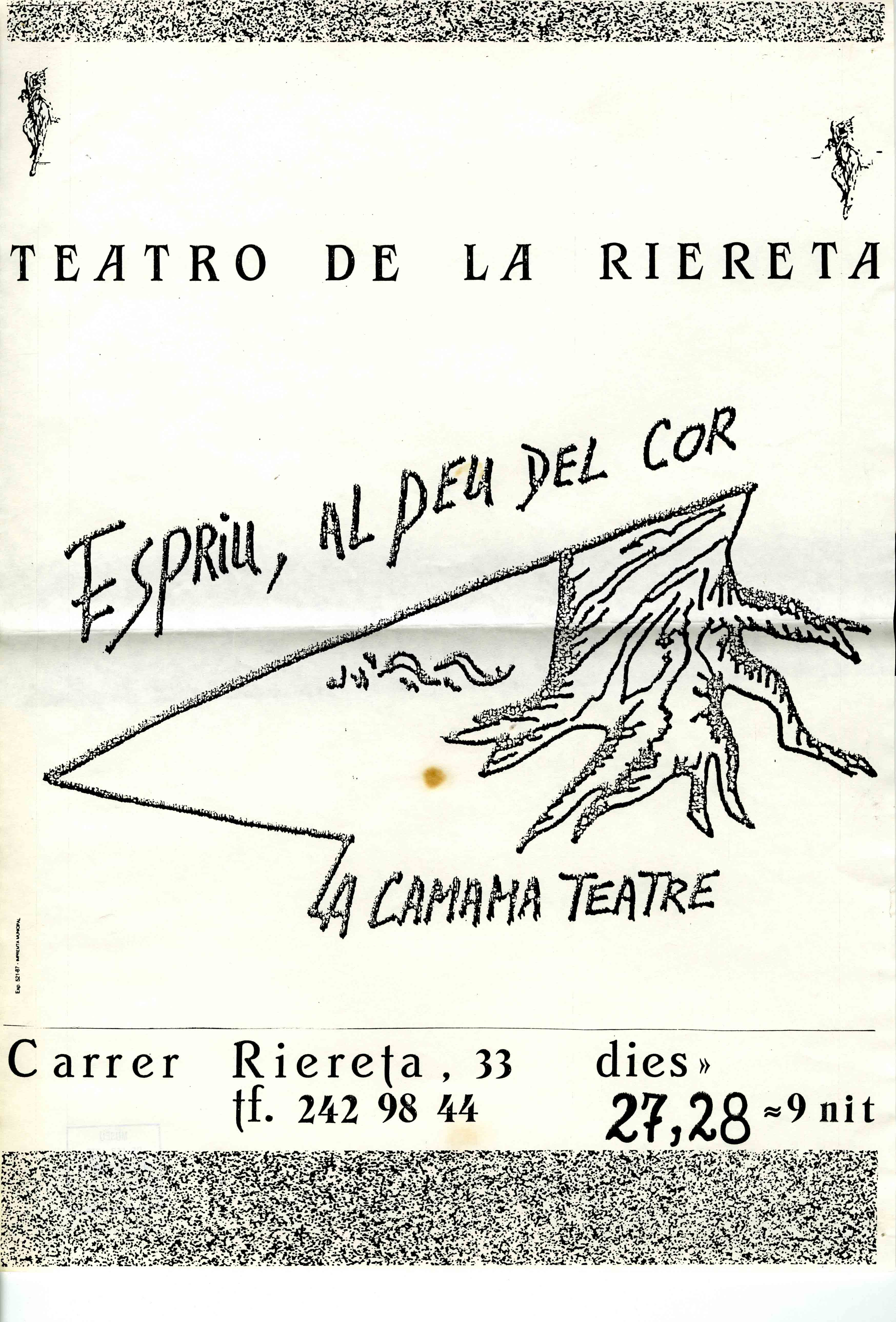 Cartell. Espriu, al peu del cor. Teatre de la Riereta. 1987