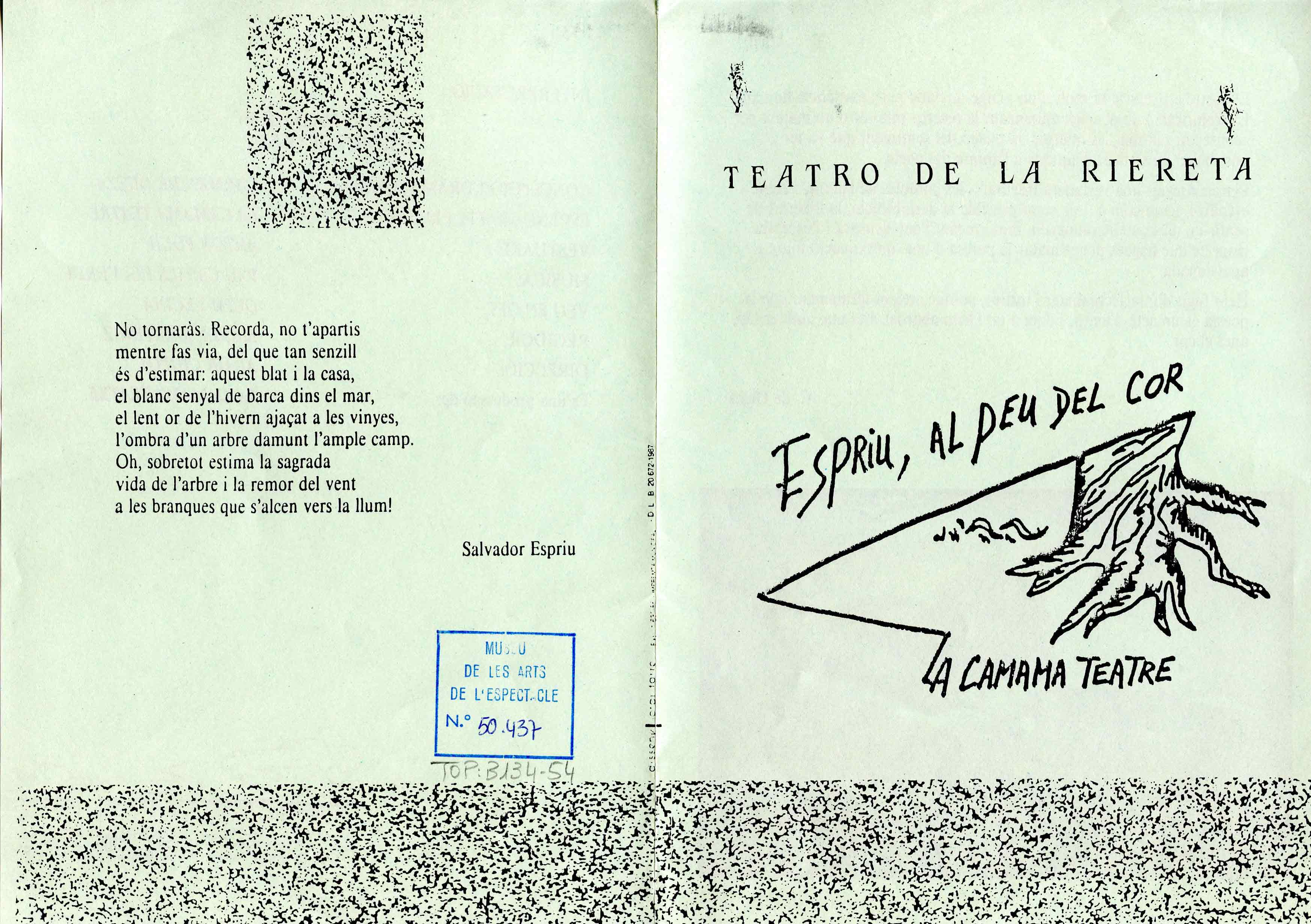 Programa. Espriu, al peu del cor. Teatre de la Riereta. 1987