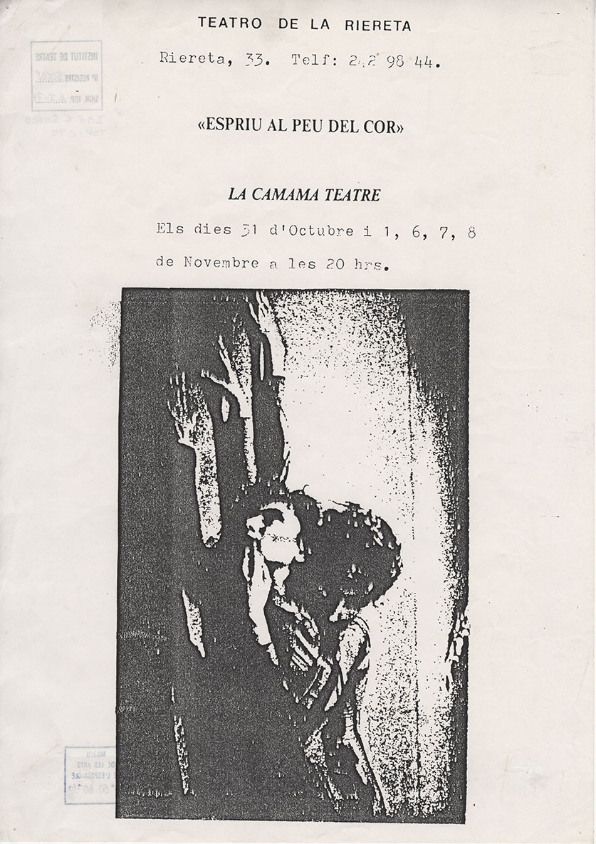 Cartell. Espriu, al peu del cor. Teatre de la Riereta. 1987