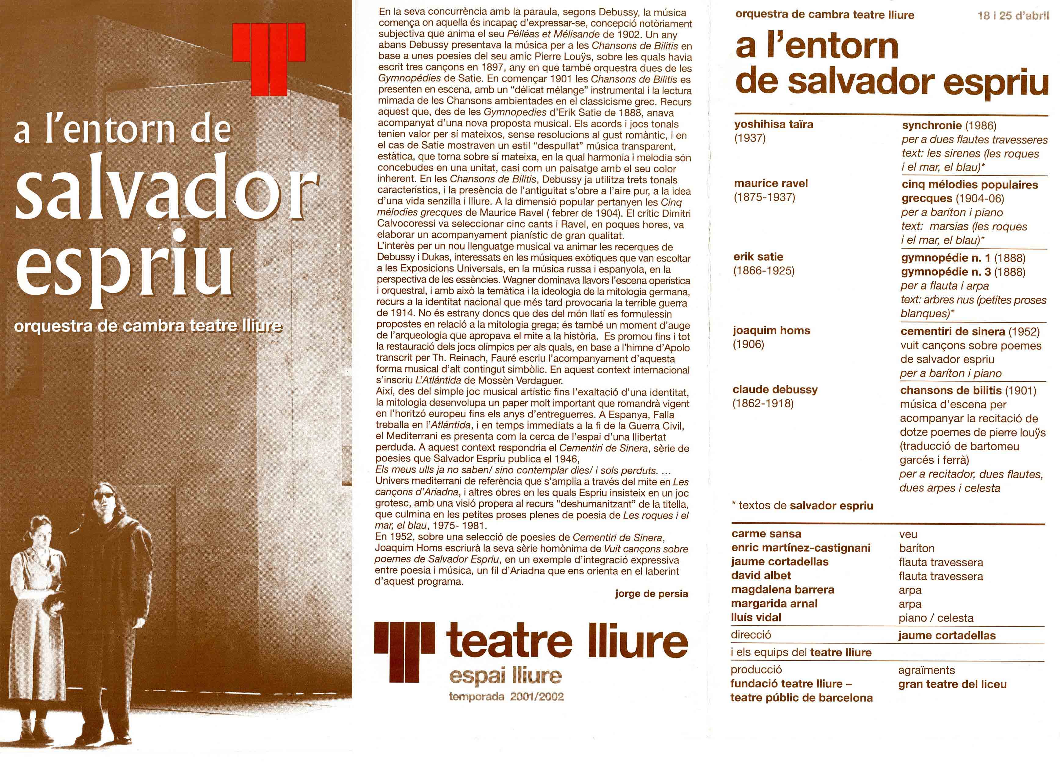 Programa de mà. A l'entorn de Salvador Esrpriu. Teatre Lliure. 2002