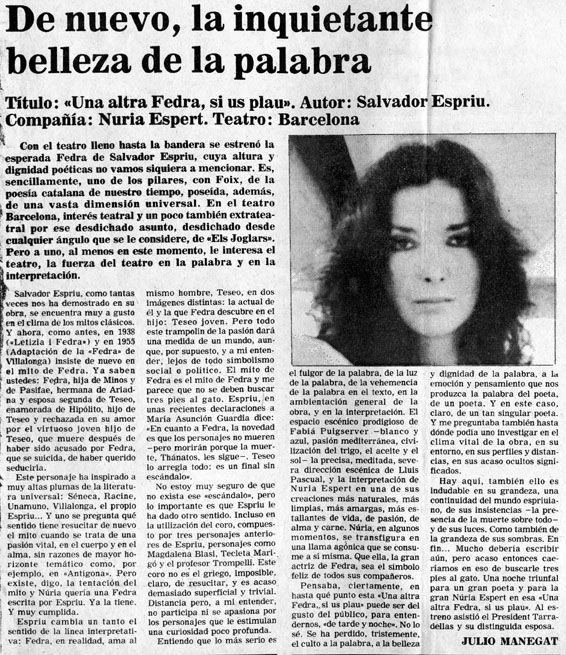 Manegat, Julio. De nuevo, la inquietante belleza de la palabra. El Noticiero Universal, 06/03/1978. Pàg. 28