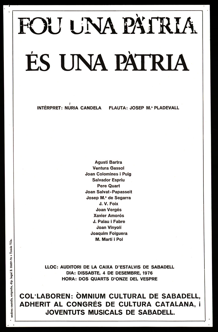 Cartell. Fou una pàtria, és una pàtria. Caixa d'Estalvis de Sabadell. 1976