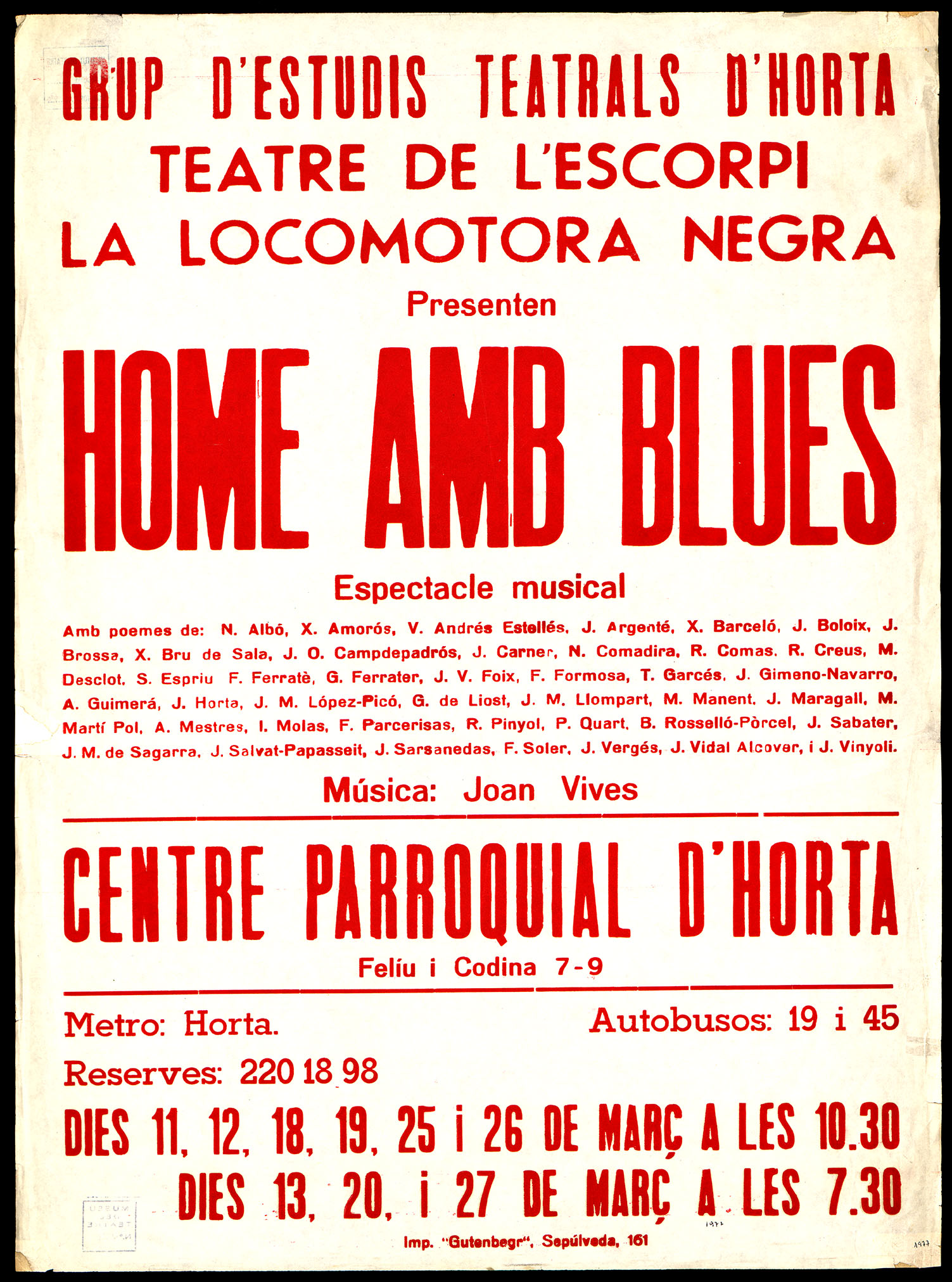 Cartell. Home amb blues. Teatre de l'Escorpí. La locomotora negra. 1977