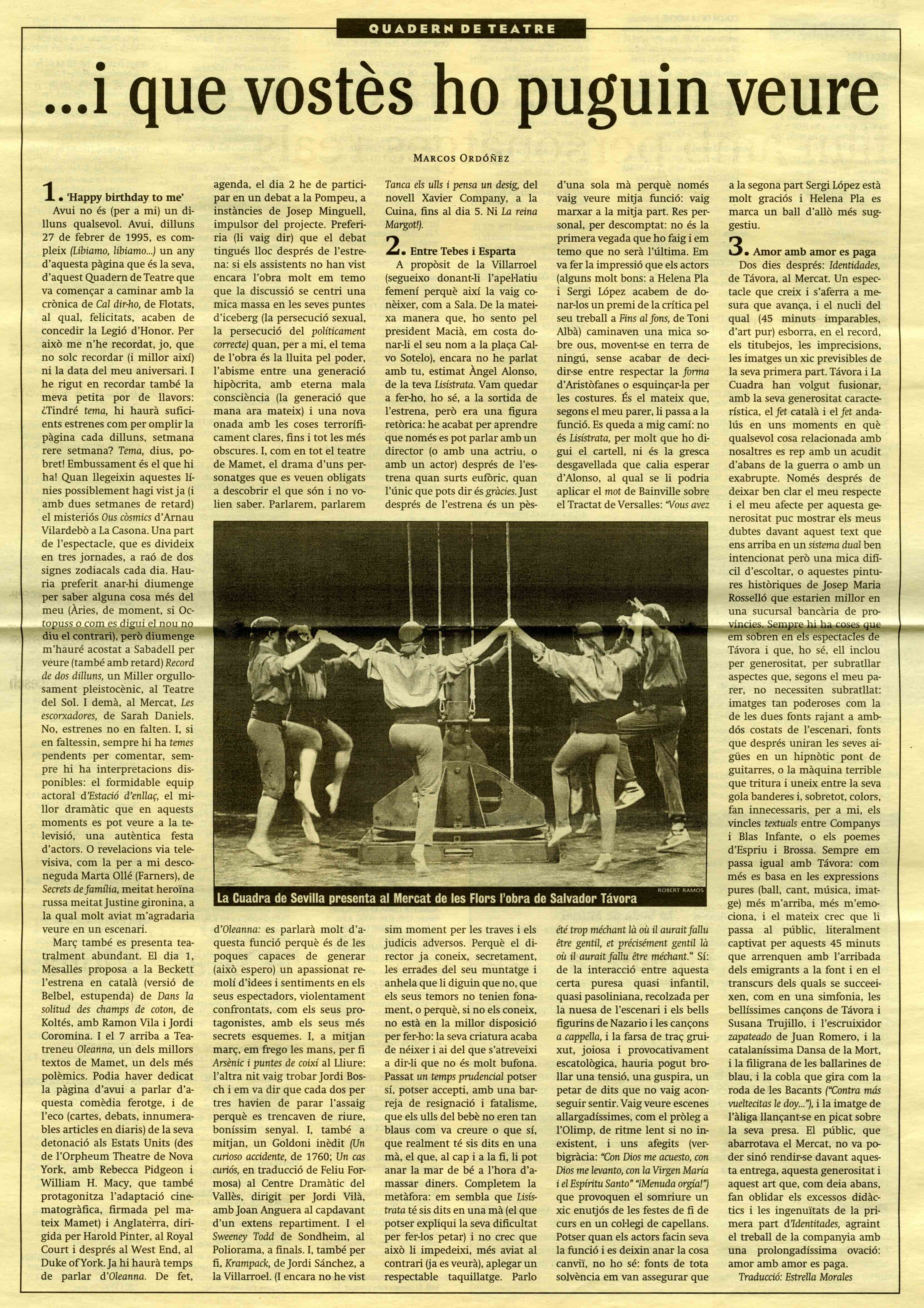 Crítica. Marcos Ordóñez. ...i que vostès ho puguin veure. Avui, 27/02/1995