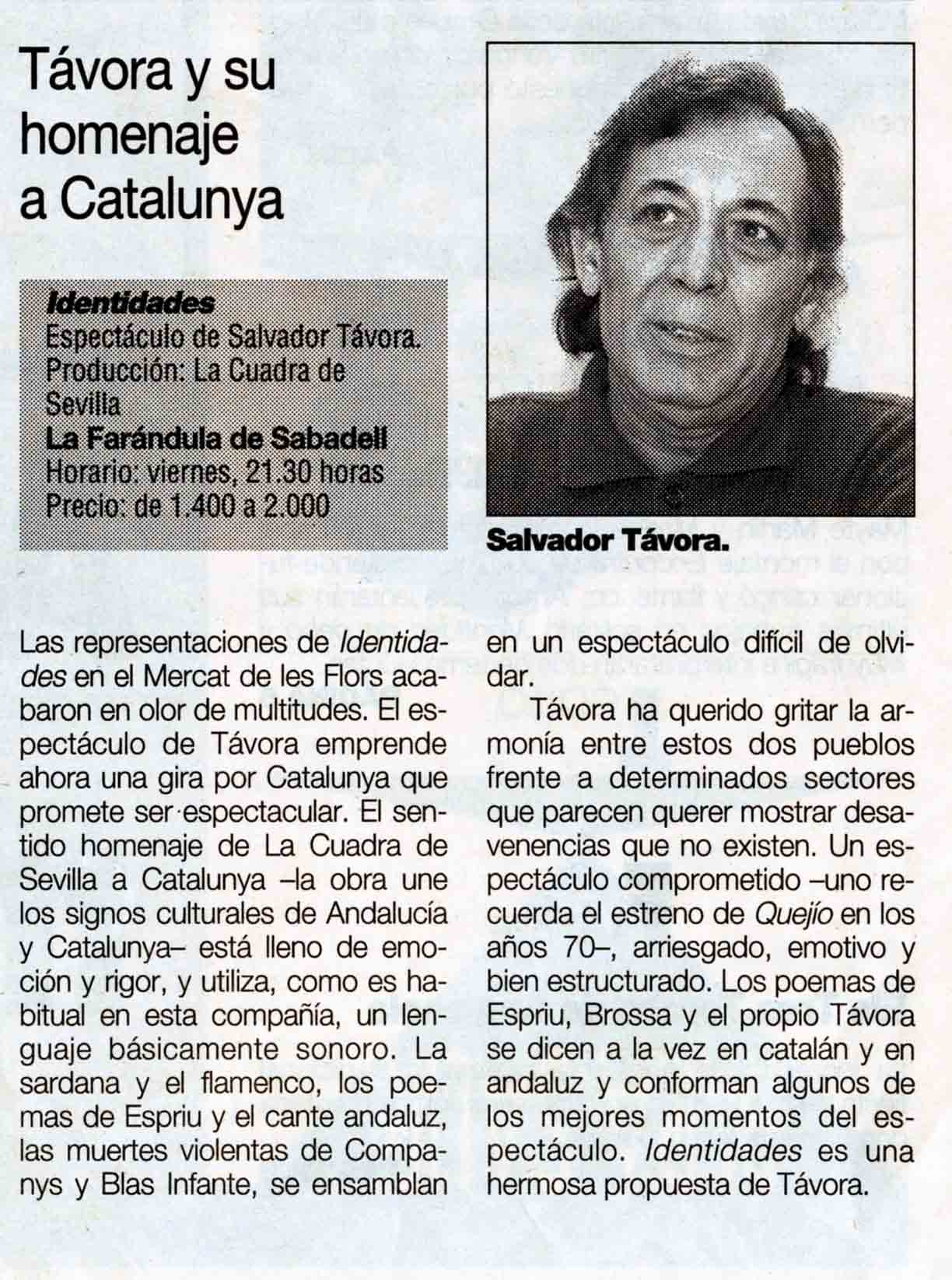 Crítica. G. Pérez de Olaguer. Távora y su homenaje a Catalunya. Teatro, 24/03/1995