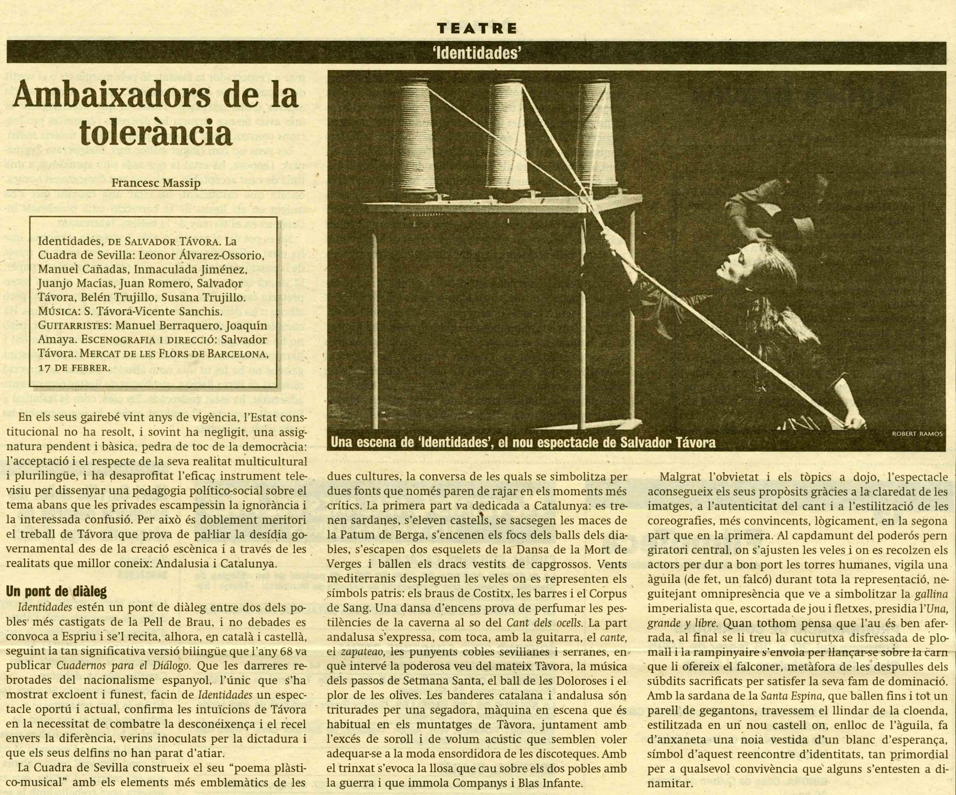 Crítica. Francesc Massip. Ambaixadors de la tolerància. Avui. 19/02/1995