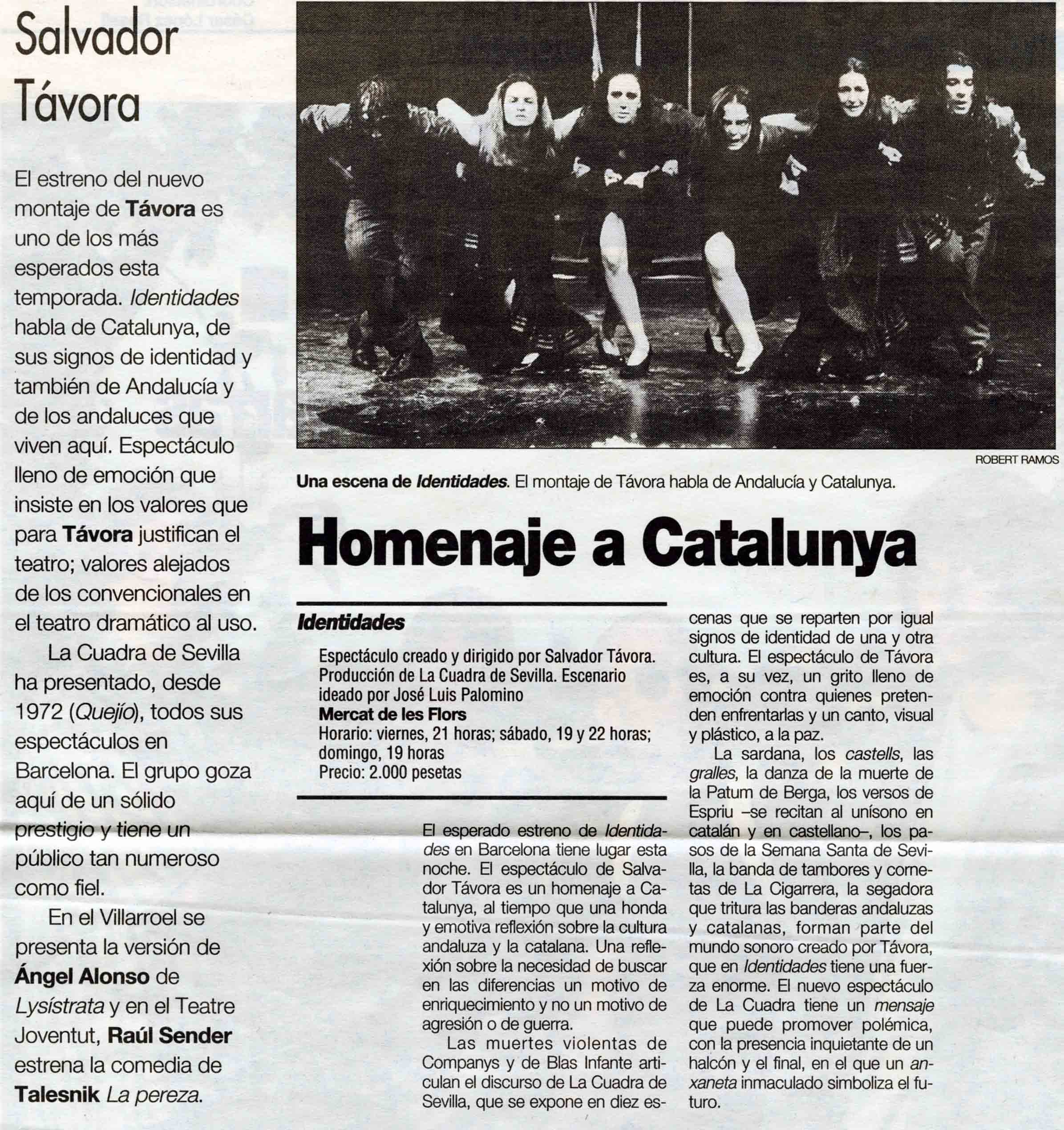 Crítica. Gonzalo Pérez de Olaguer. Homenaje a Catalunya. El Periódico, 17/02/1995