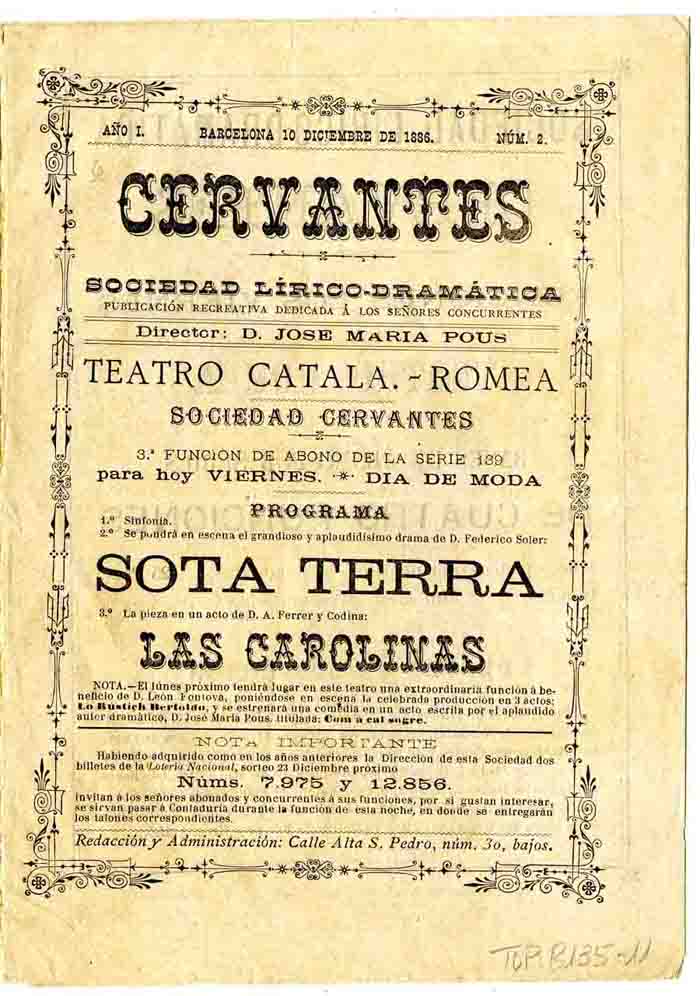 Programa del Teatre Romea, 10 desembre 1886