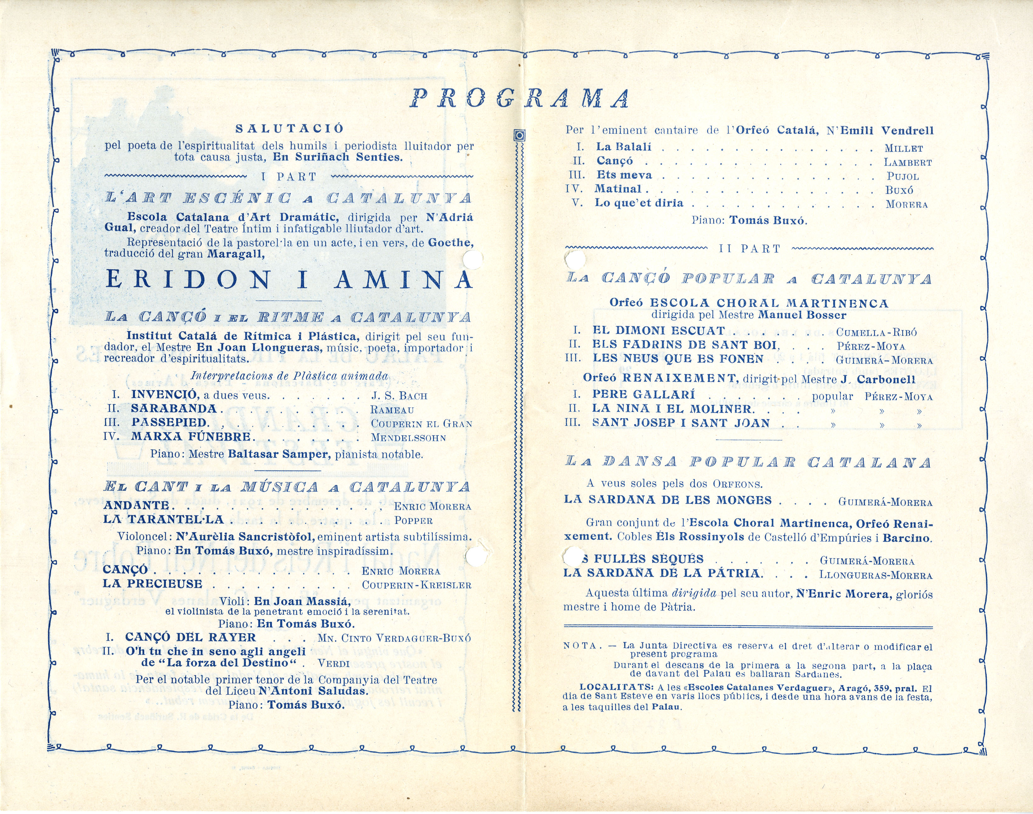 Programa de mà. Eridon i Amina. Fons Gual. Top. 8-1