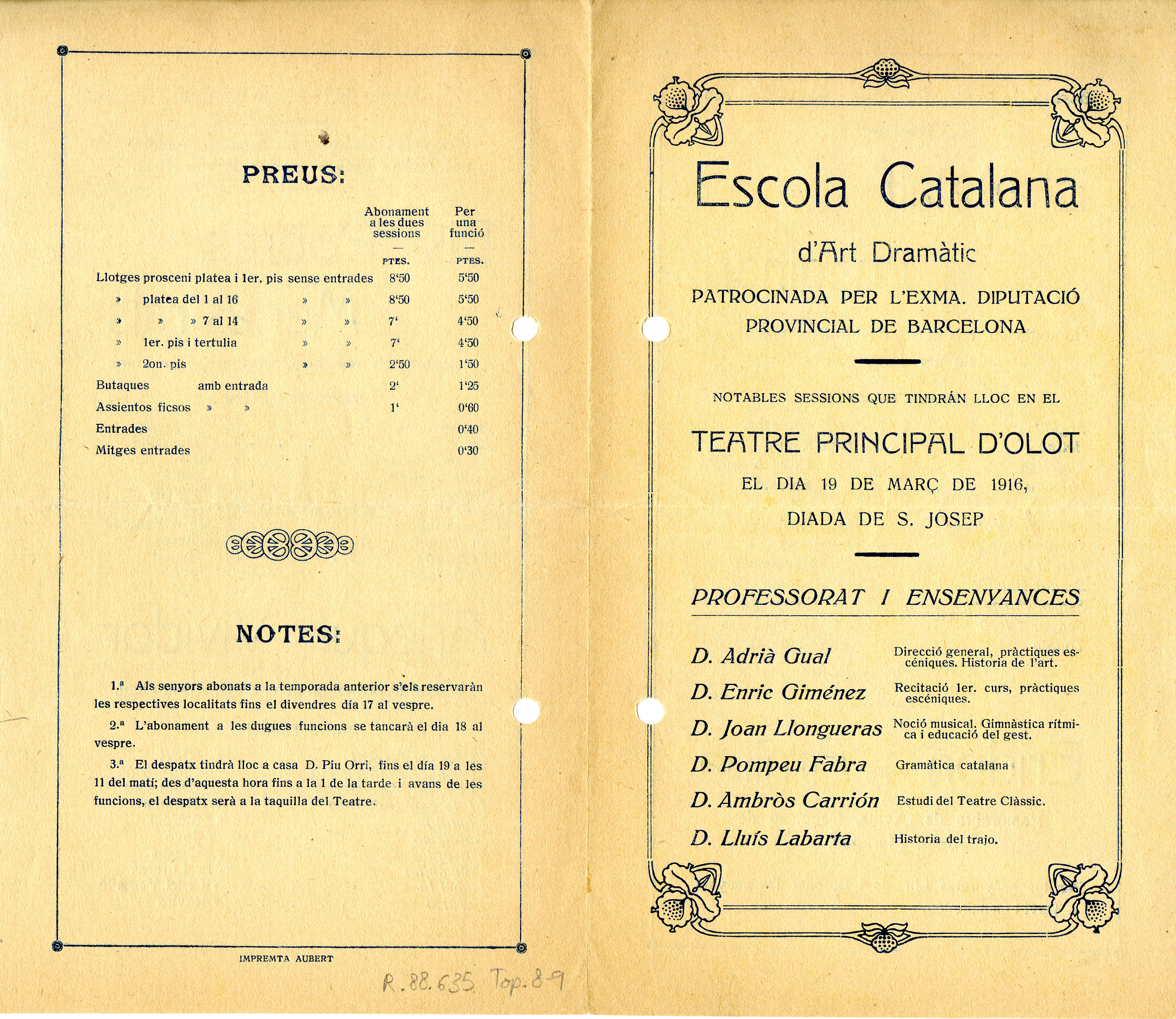 Programa de mà. Eridon i Amina. Fons Gual. Top. 8-9