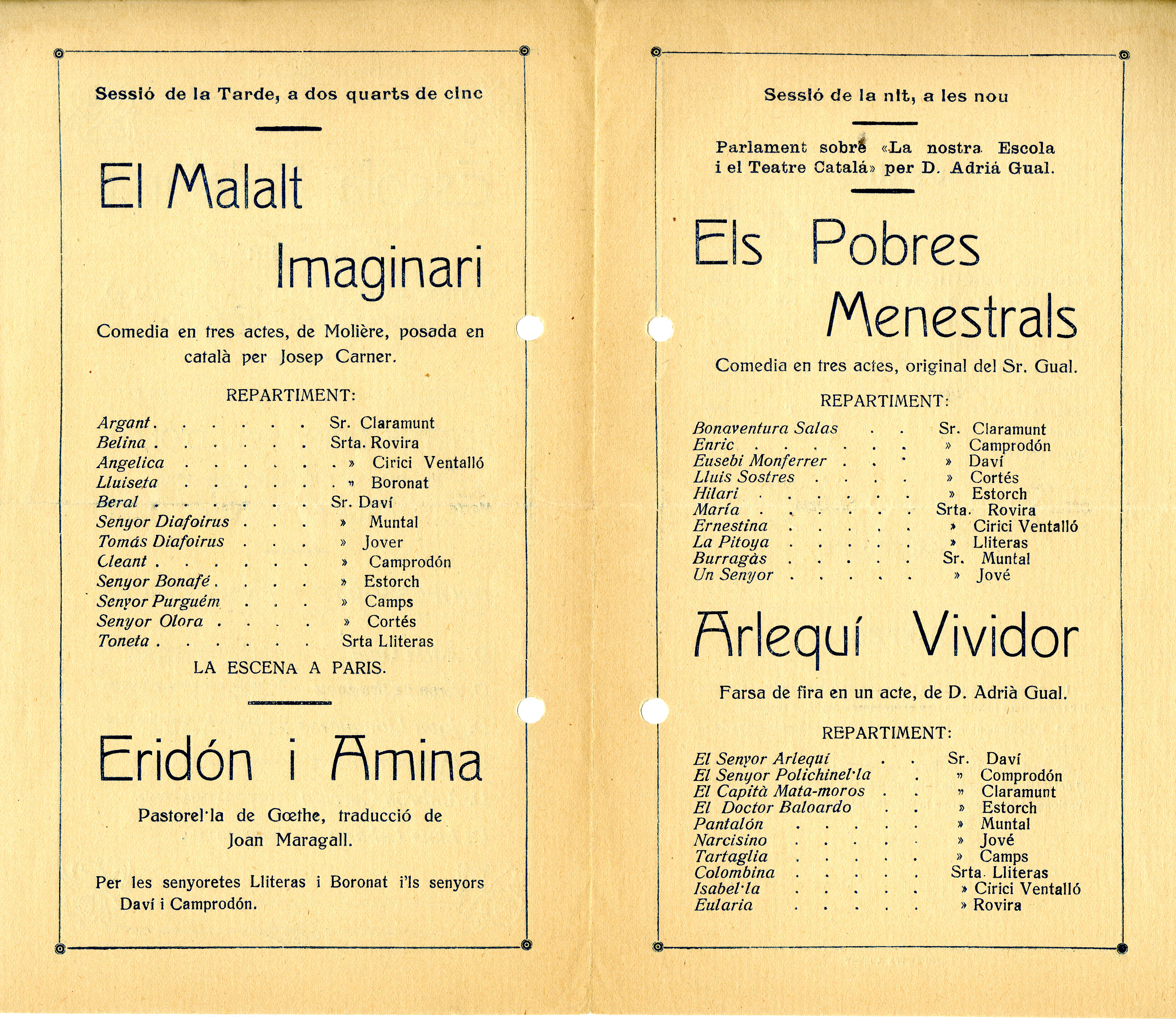 Programa de mà. Eridon i Amina. Fons Gual. Top. 8-9