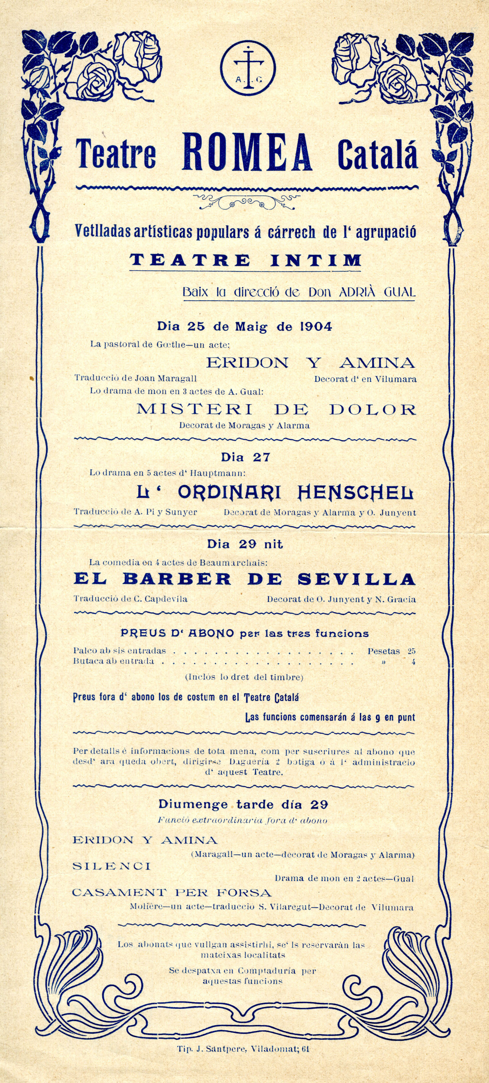 Programa de mà. Eridon i Amina. Fons Gual. Top. 8-10