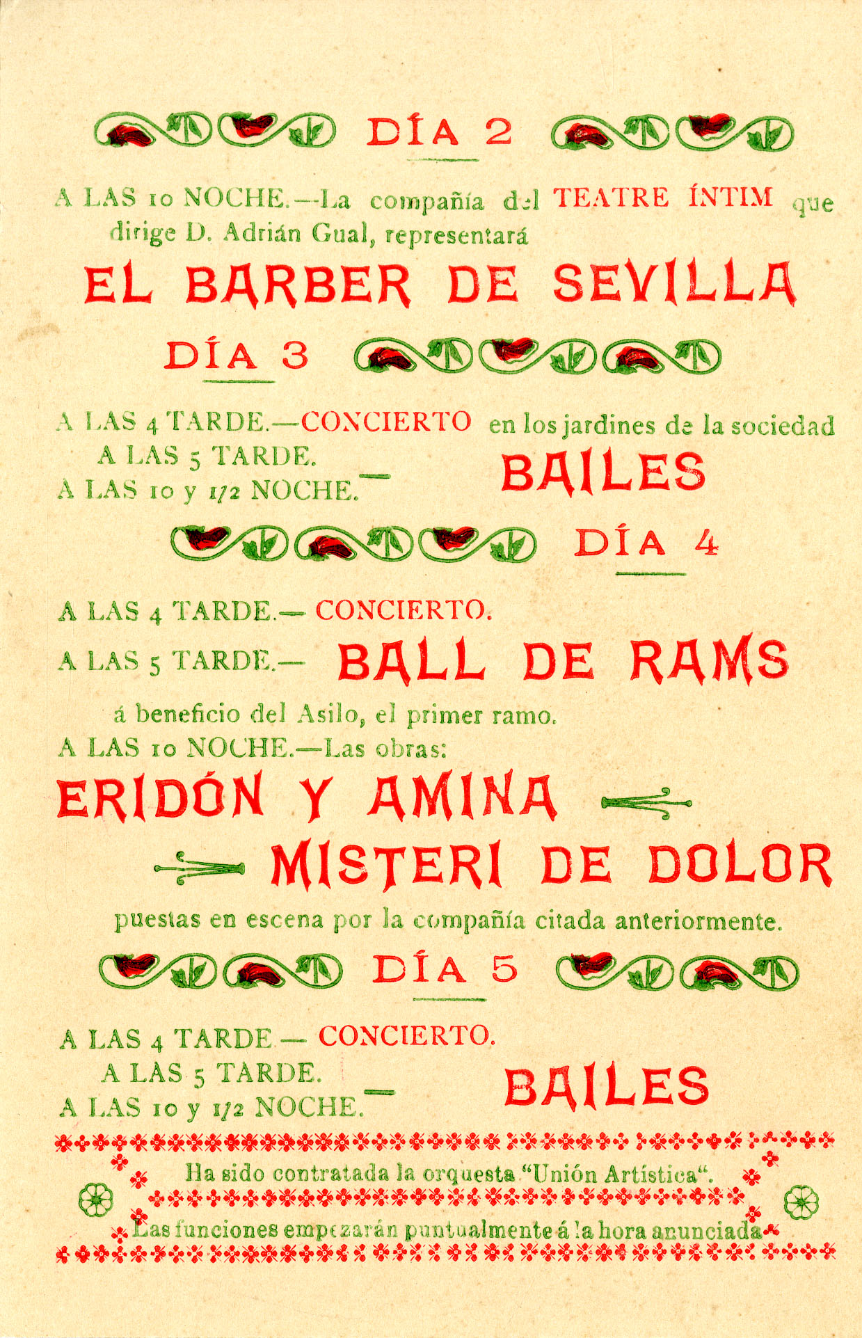 Programa de mà. Eridon i Amina. Fons Gual. Top. 7-1
