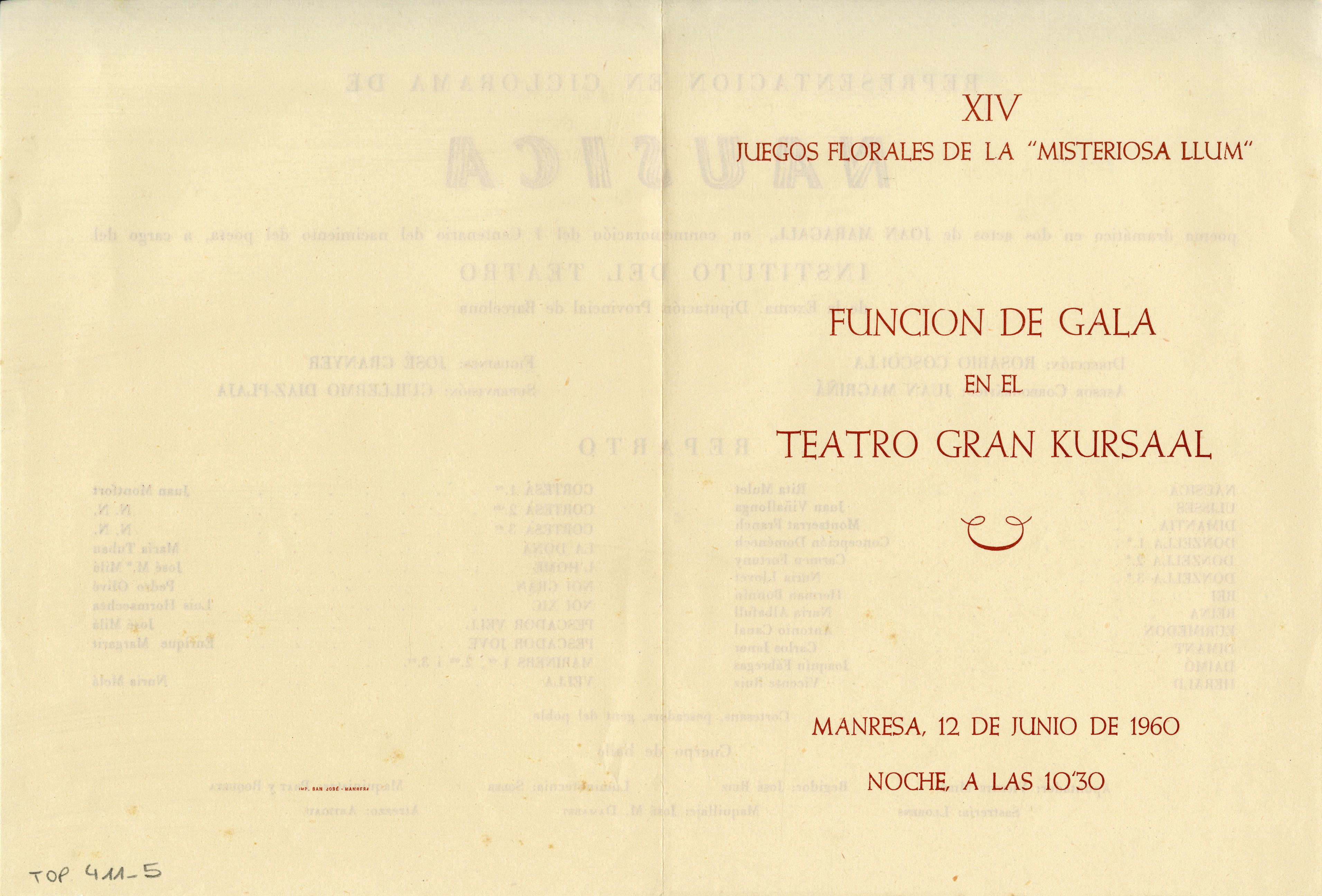 Programa mà. Nausica. Gran Kursaal, 1960. Top. 411-5