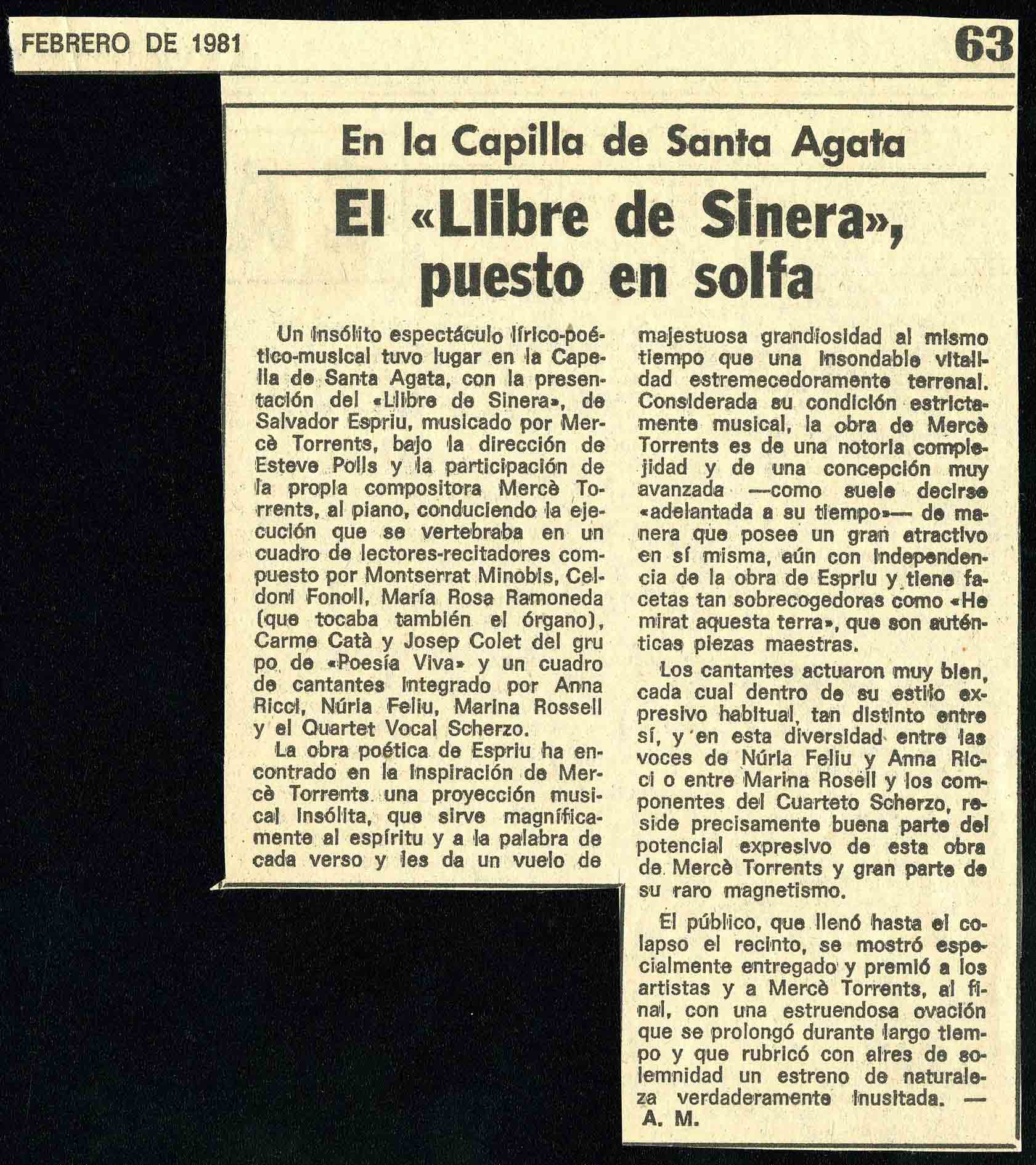 Crítica. A. M. La Vanguardia, 03/02/1981, p. 63