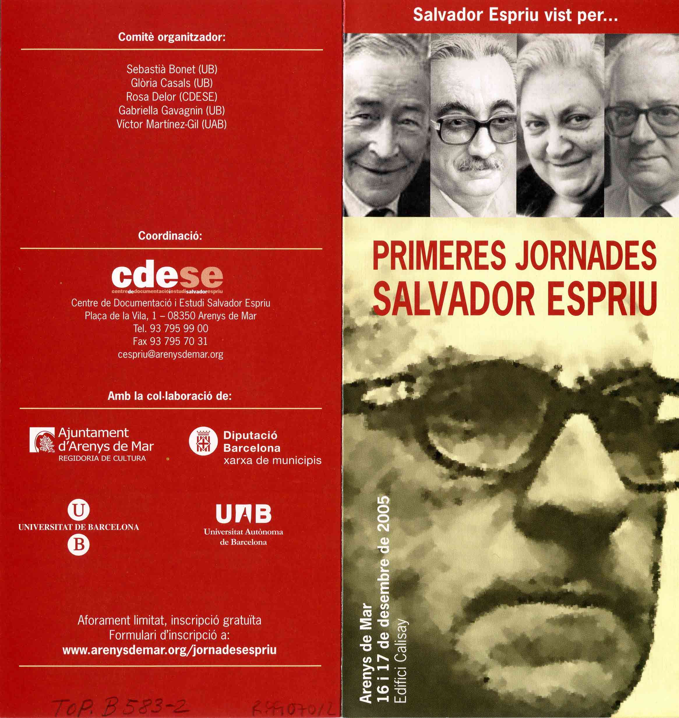 Programa. 1res Jornades Salvador Espriu. Arenys de Mar 2005