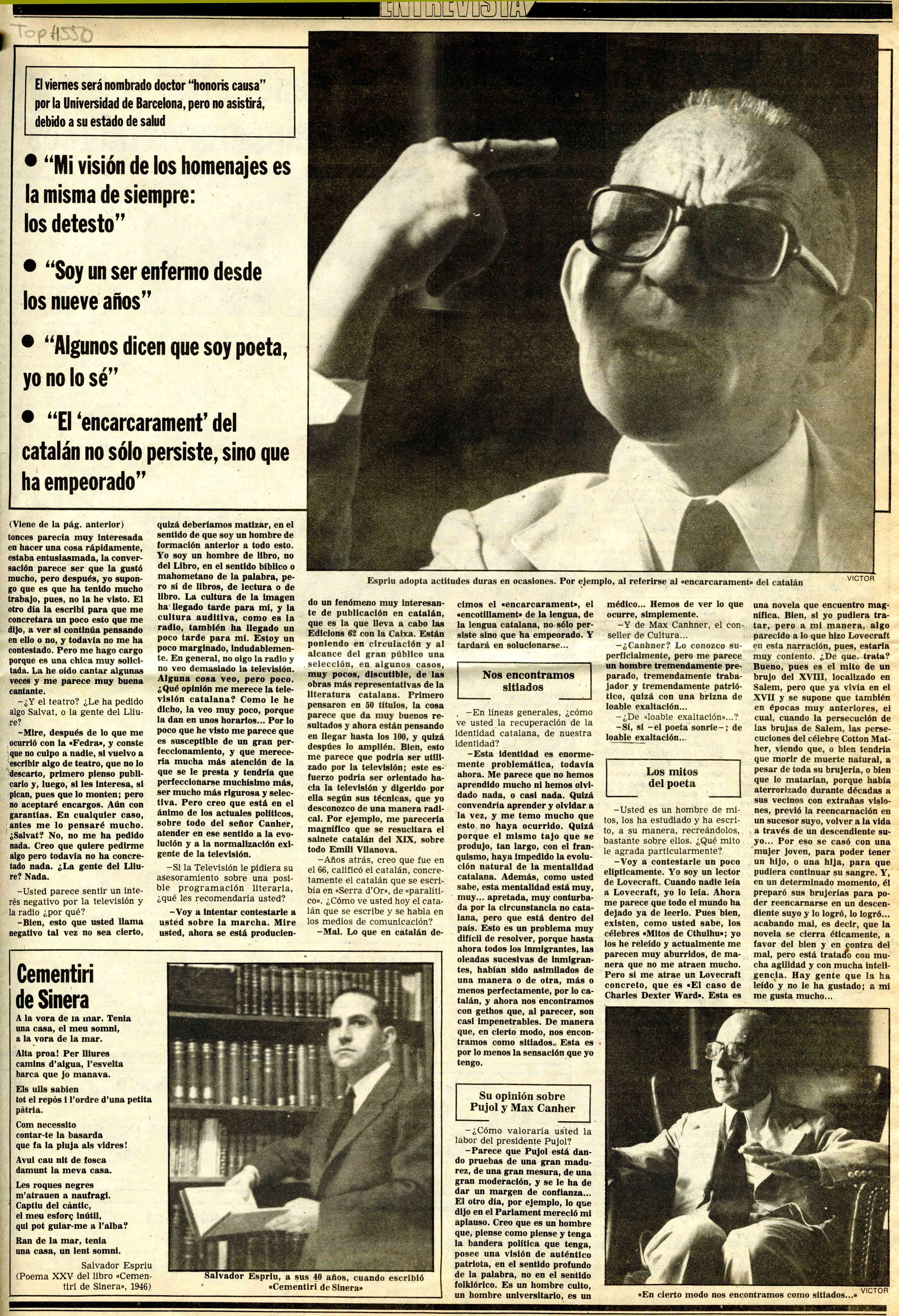 Segarra, Joan de. Salvador Espriu, marginado y escéptico. El Noticiero Universal, 0710/1980