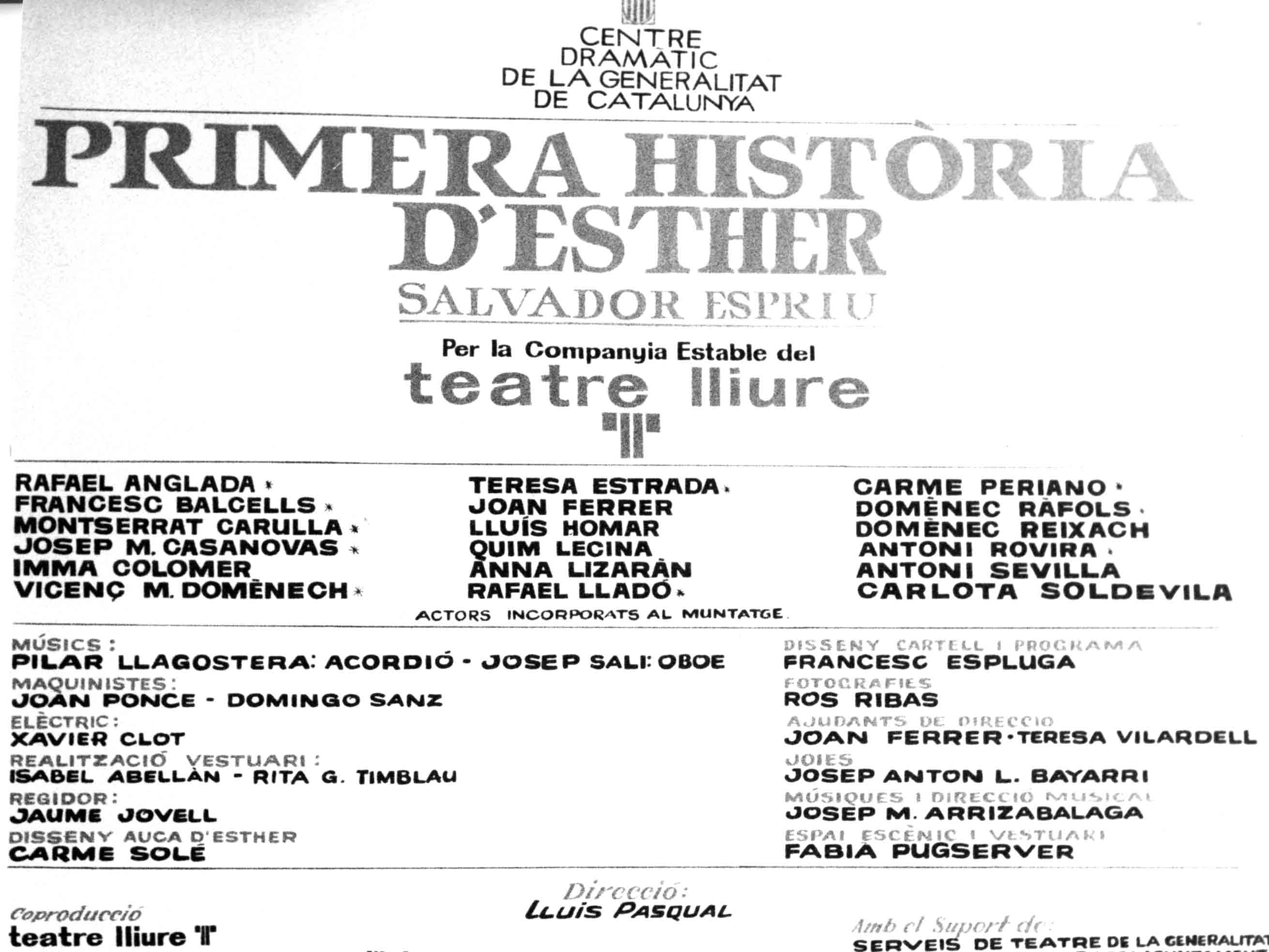 Programa-cartell. Primera història d'Esther. Teatre Romea. 1982
