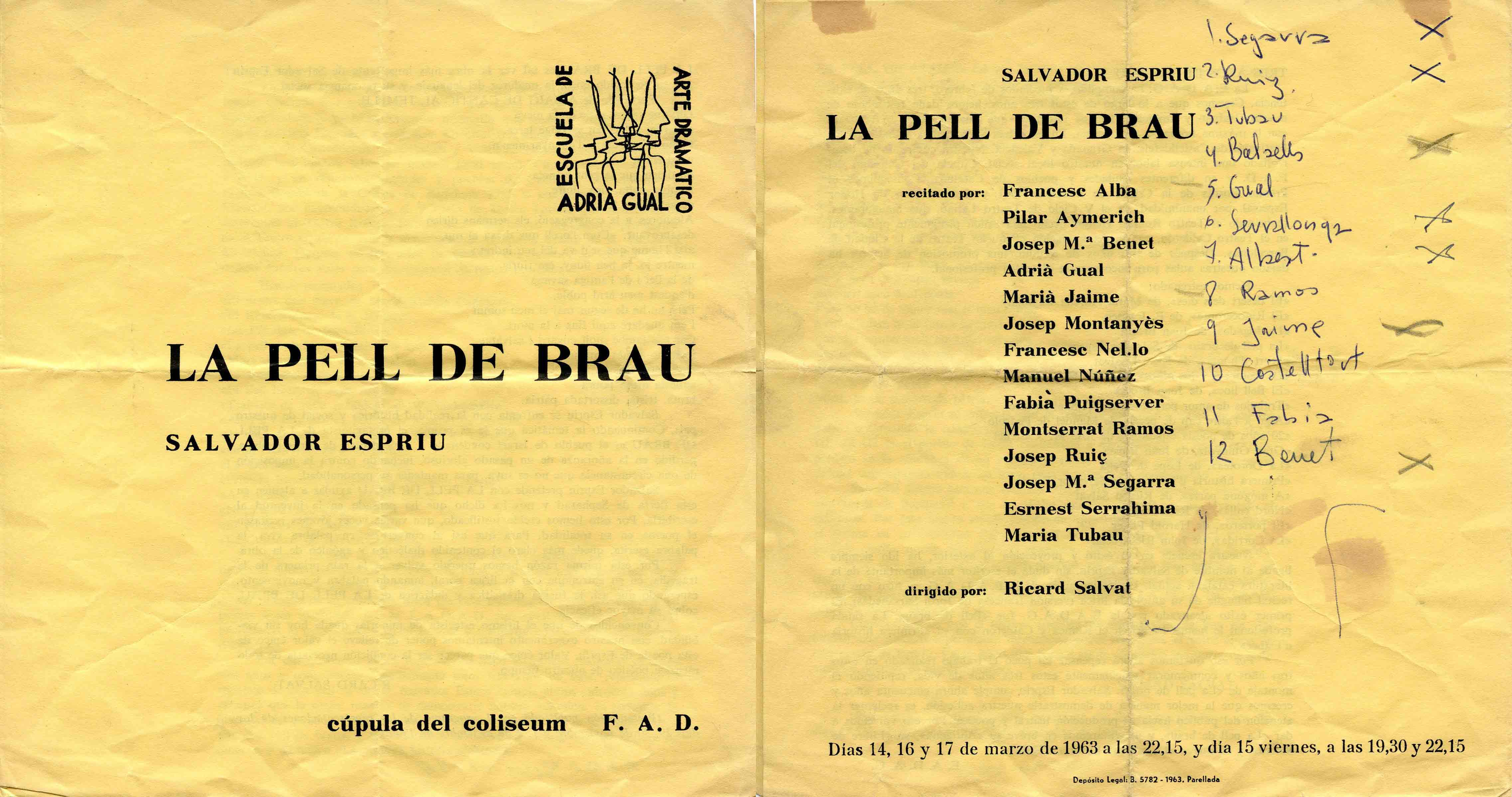 Programa. La pell de brau. EADAG. Cúpula Coliseum. 1963