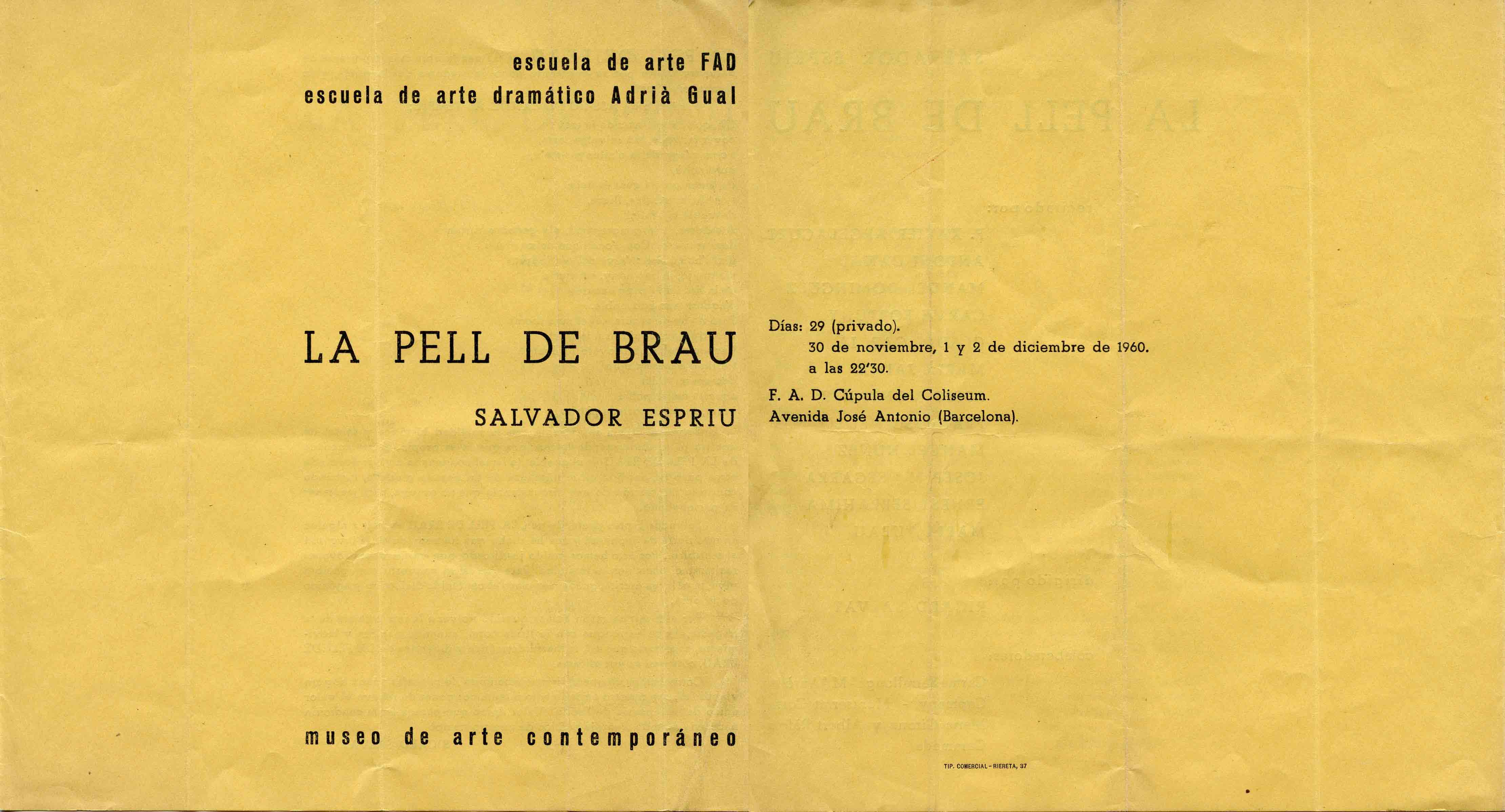 Programa. La pell de brau. EADAG. Cúpula Coliseum. 1960