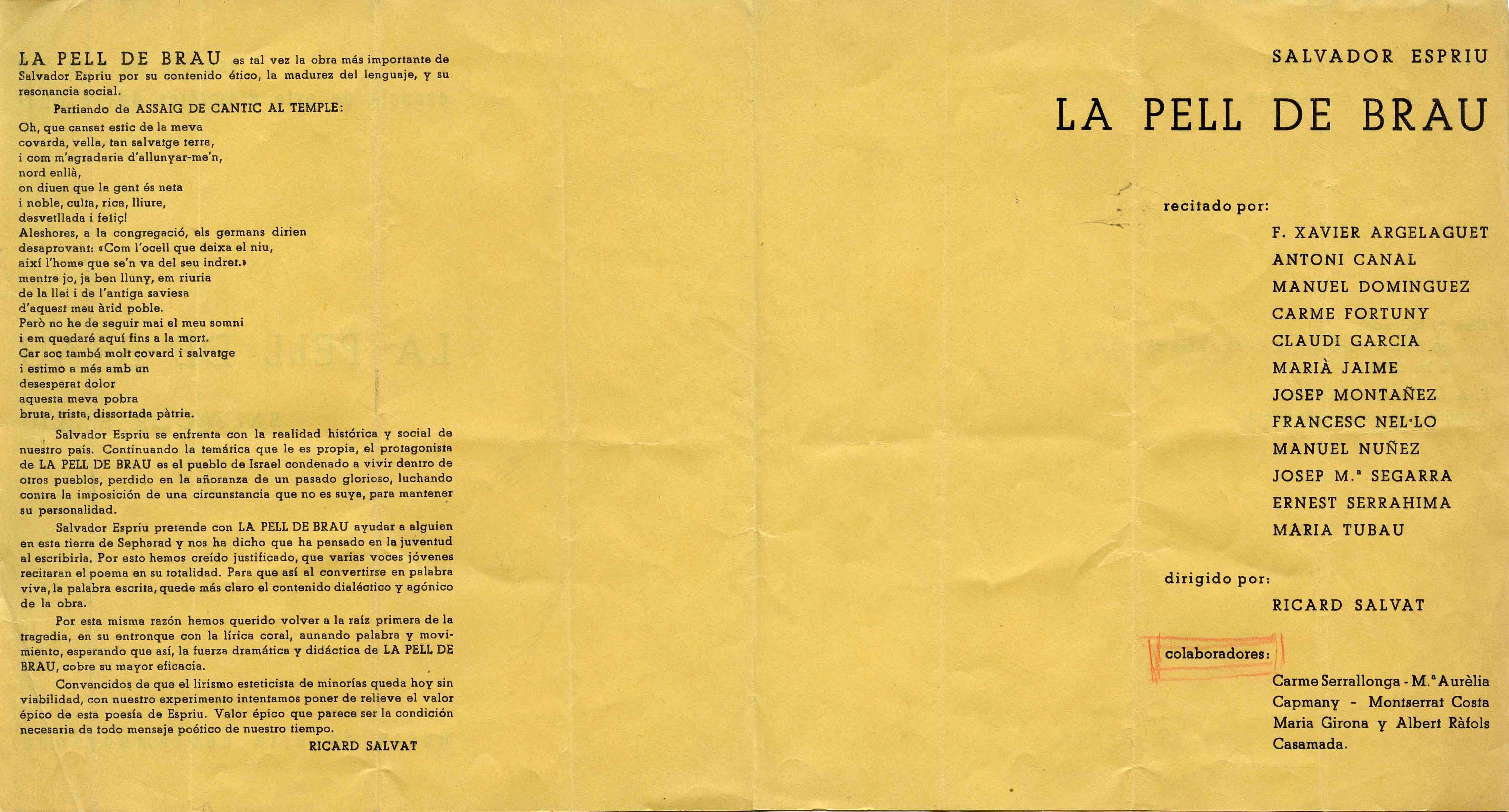 Programa. La pell de brau. EADAG. Cúpula Coliseum. 1960