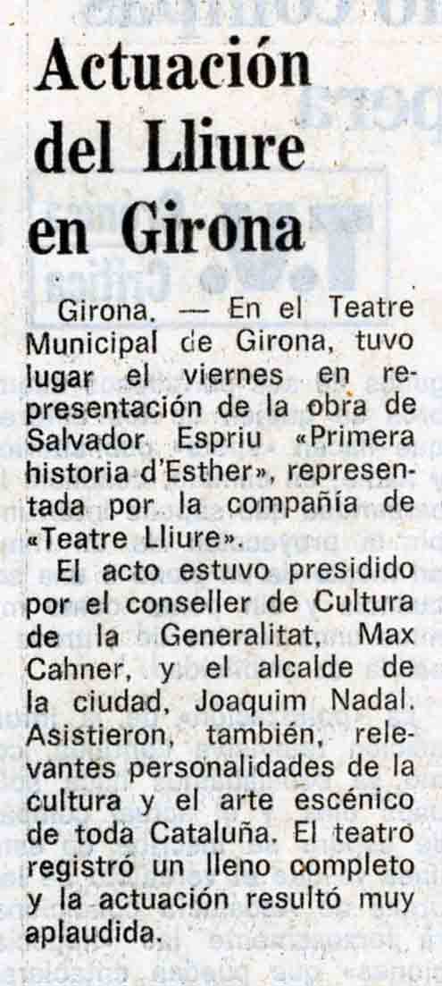 Actuación del Lliure en Girona. La Vanguardia, 23/05/1982. Pàg. 58