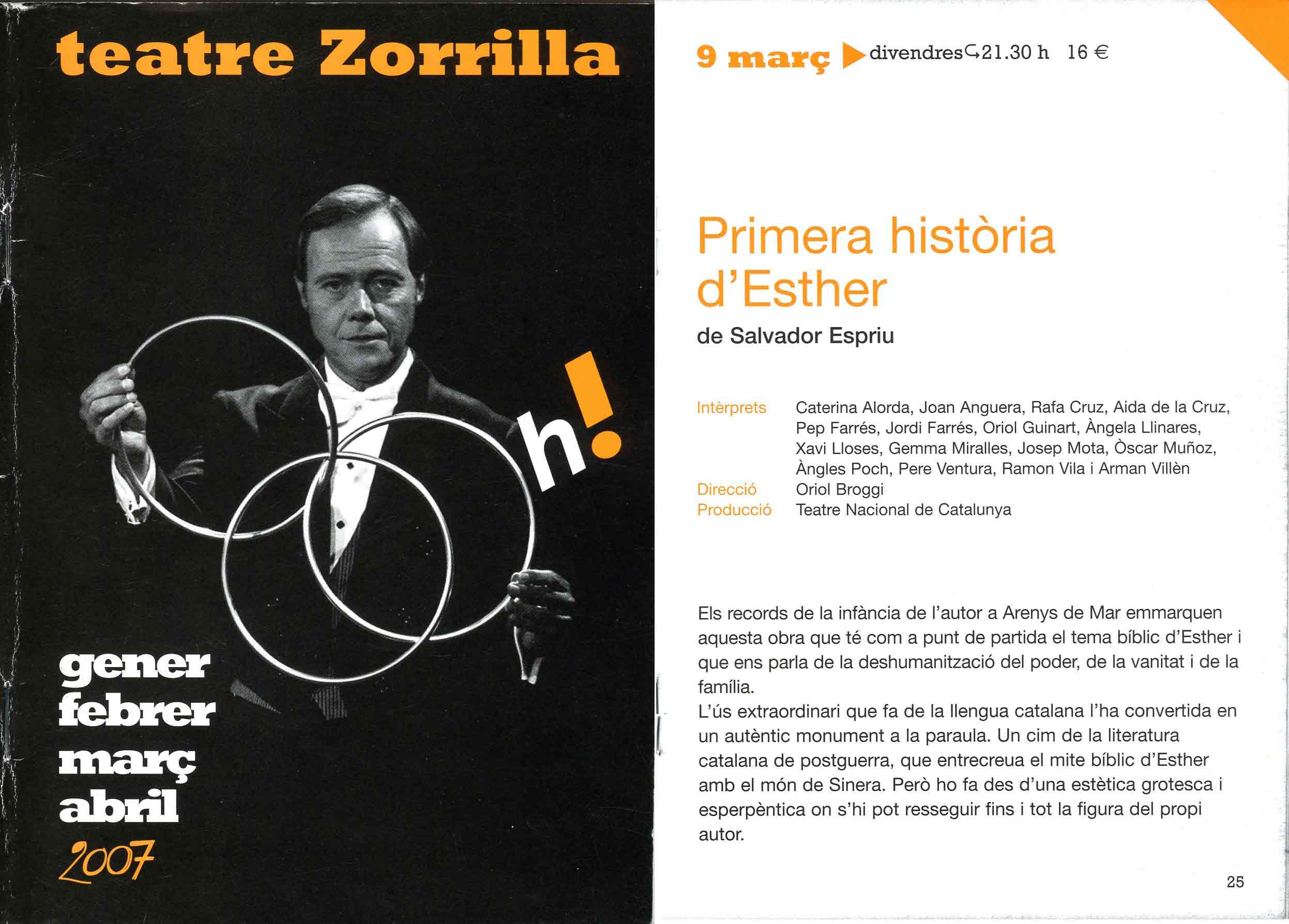 Programa. Primera història d'Esther. Teatre Zorrilla. 2007