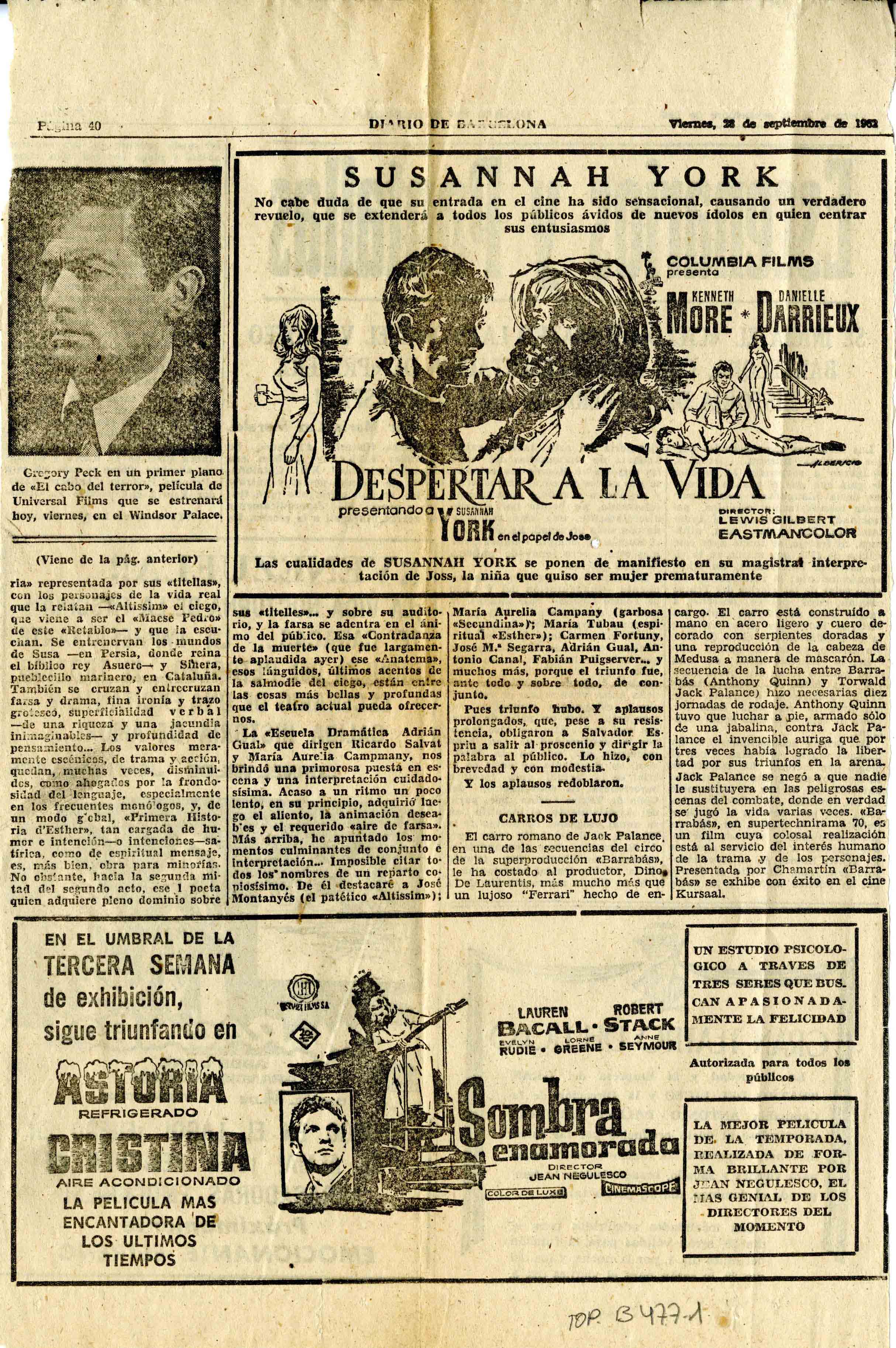 Crítica. Maria Luz Morales. Primera història d'Esther. Diari de Barcelona. 28/09/1962
