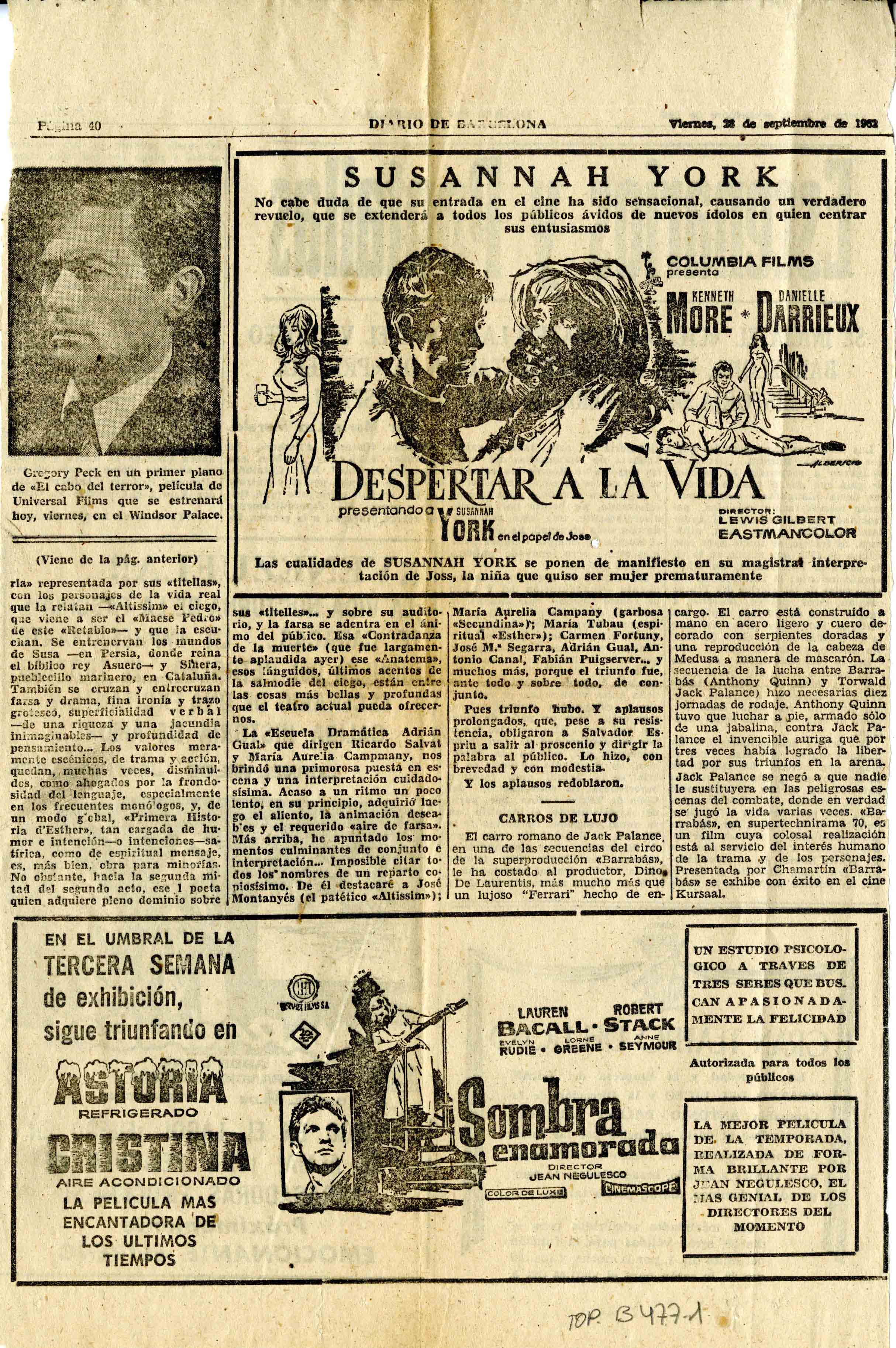 Crítica. Maria Luz Morales. Primera història d'Esther. Diari de Barcelona. 28/09/1962