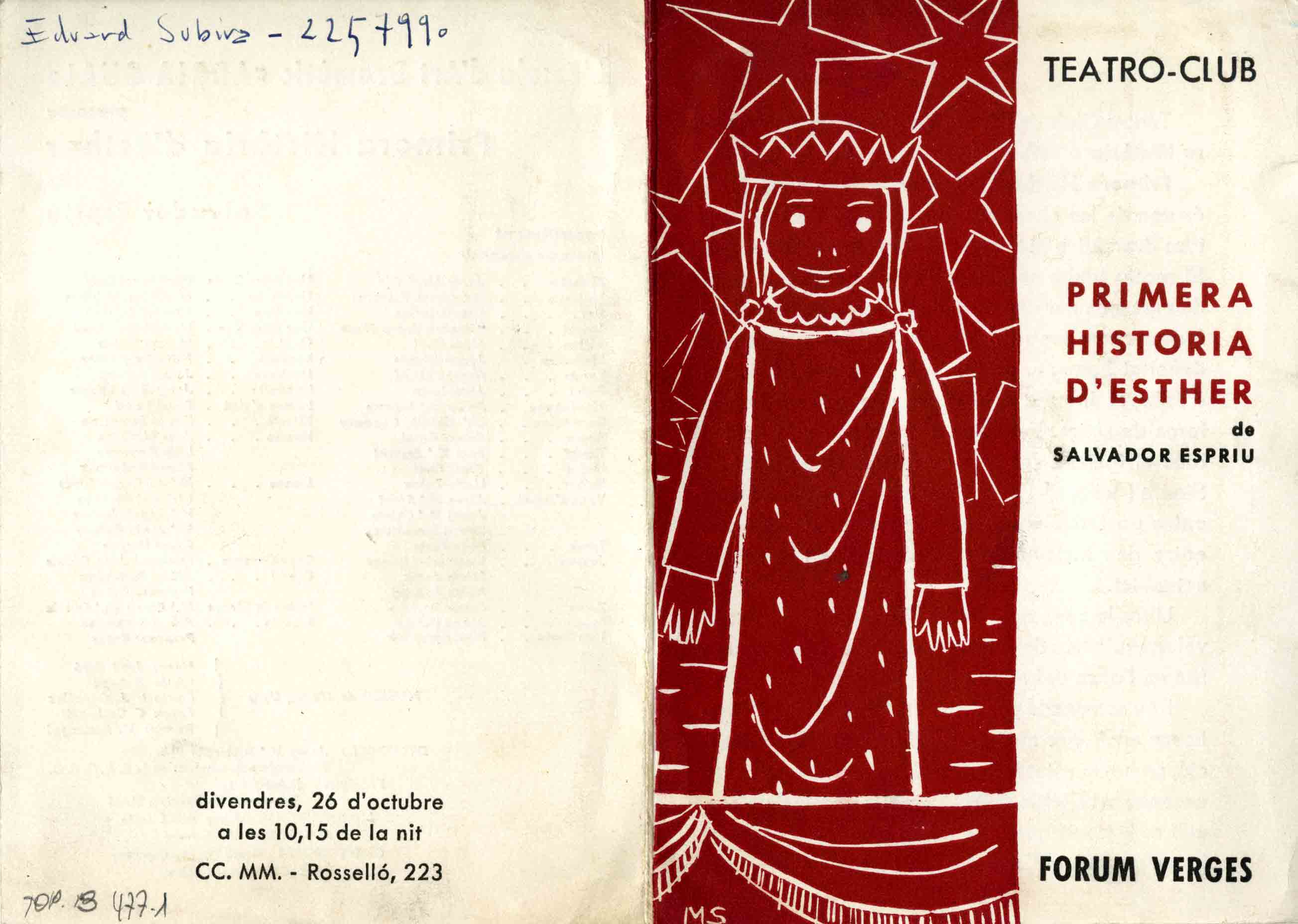 Programa de mà. Primera història d'Esther. Teatre-Club. 1962