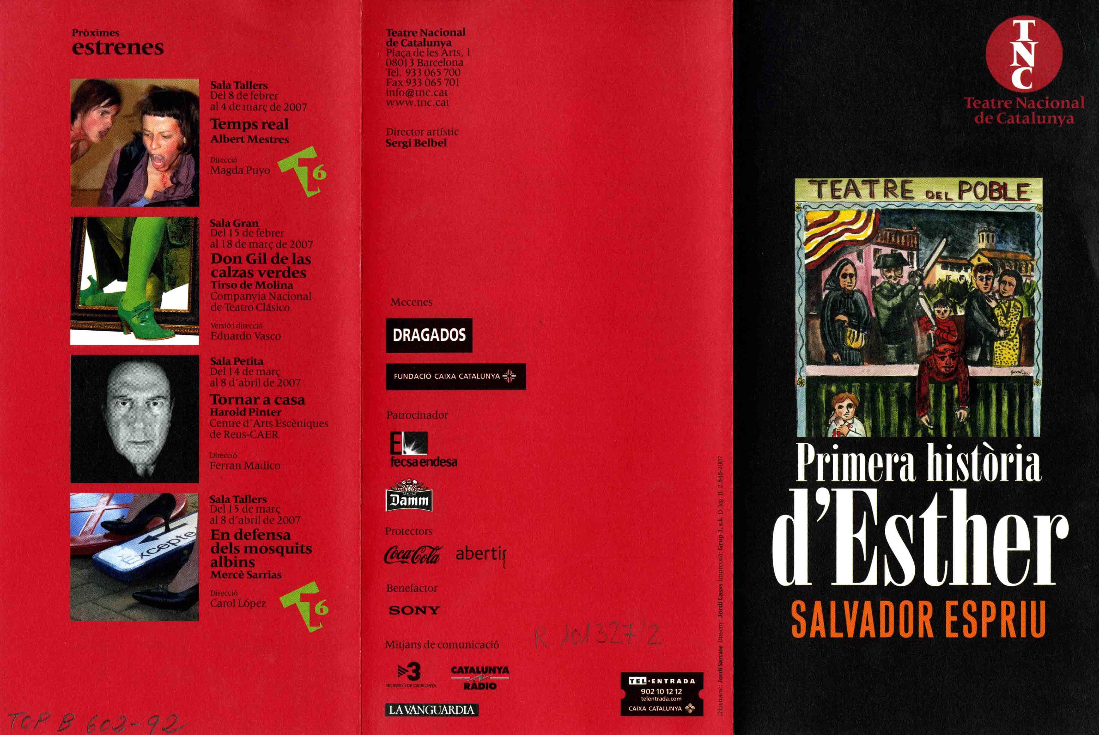 Programa. Primera història d'Esther. Teatre Nacional de Catalunya. 2007