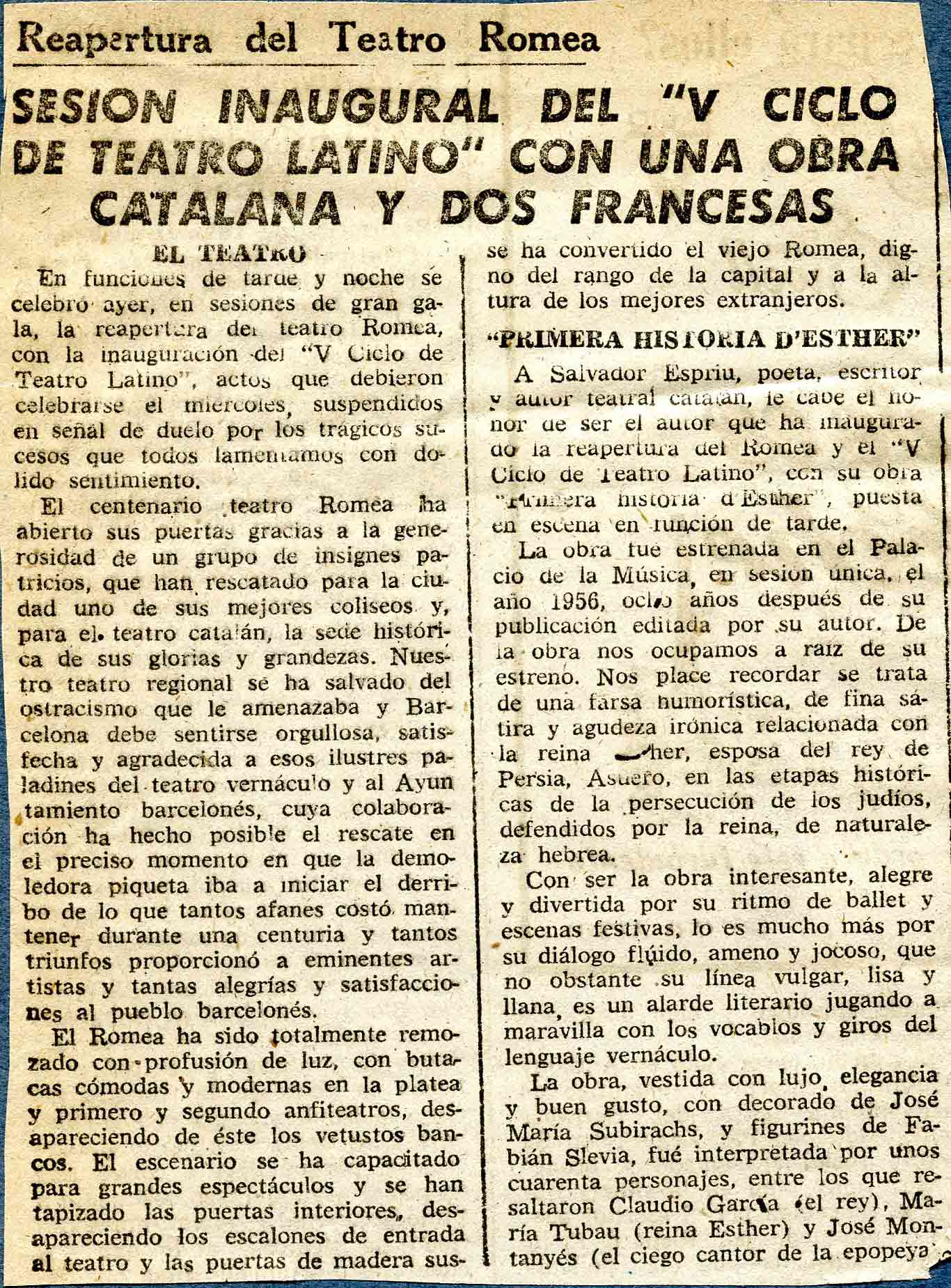 Crítica. Primera història d'Esther, 1962