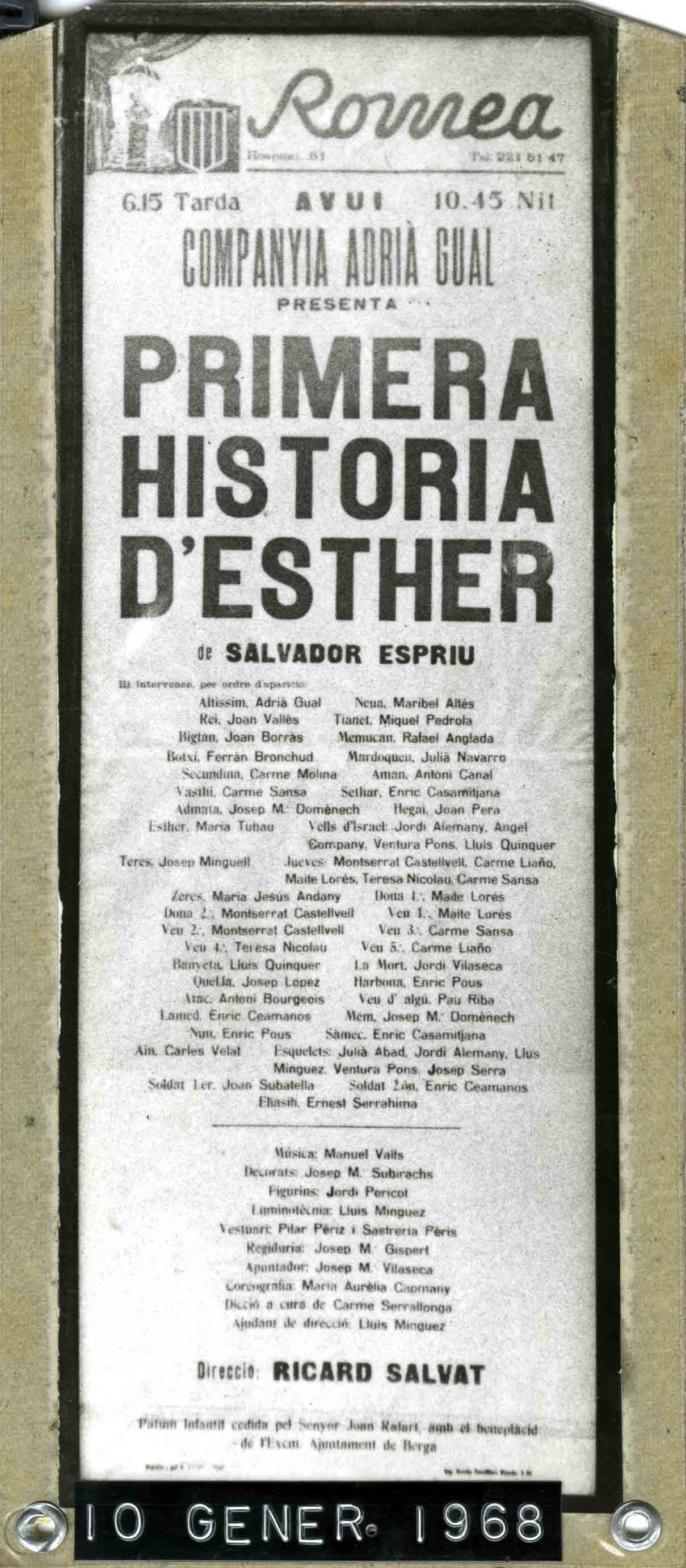 Cartell. Primera història d'Esther. Teatre Romea. 1968