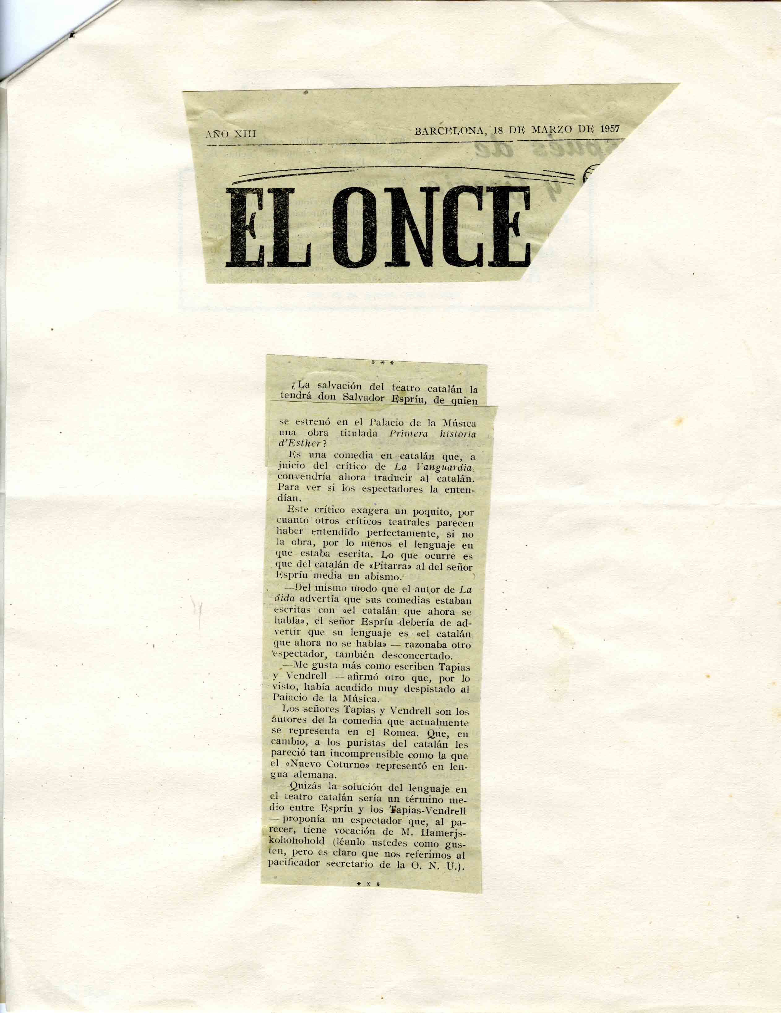 Premsa. Crítica. El Once. 18/03/1957