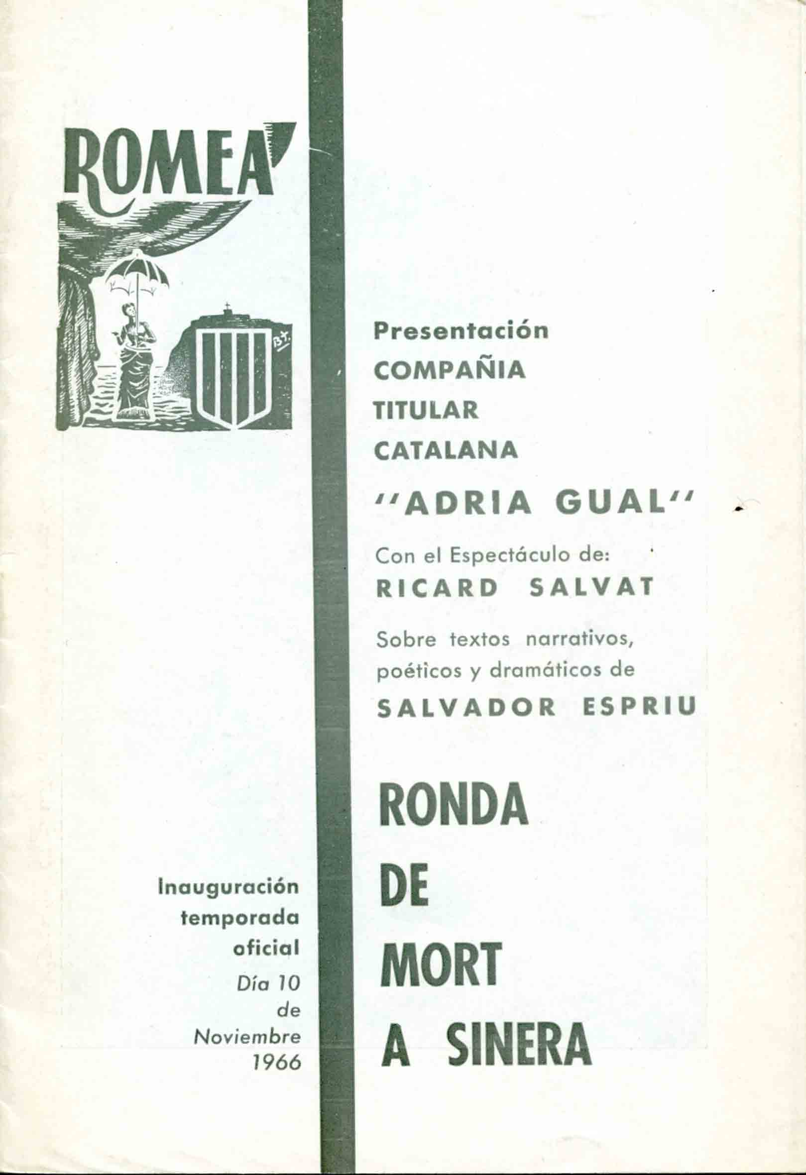 Programa. Ronda de mort a Sinera. Companyia Adrià Gual. Teatre Romea, 1966