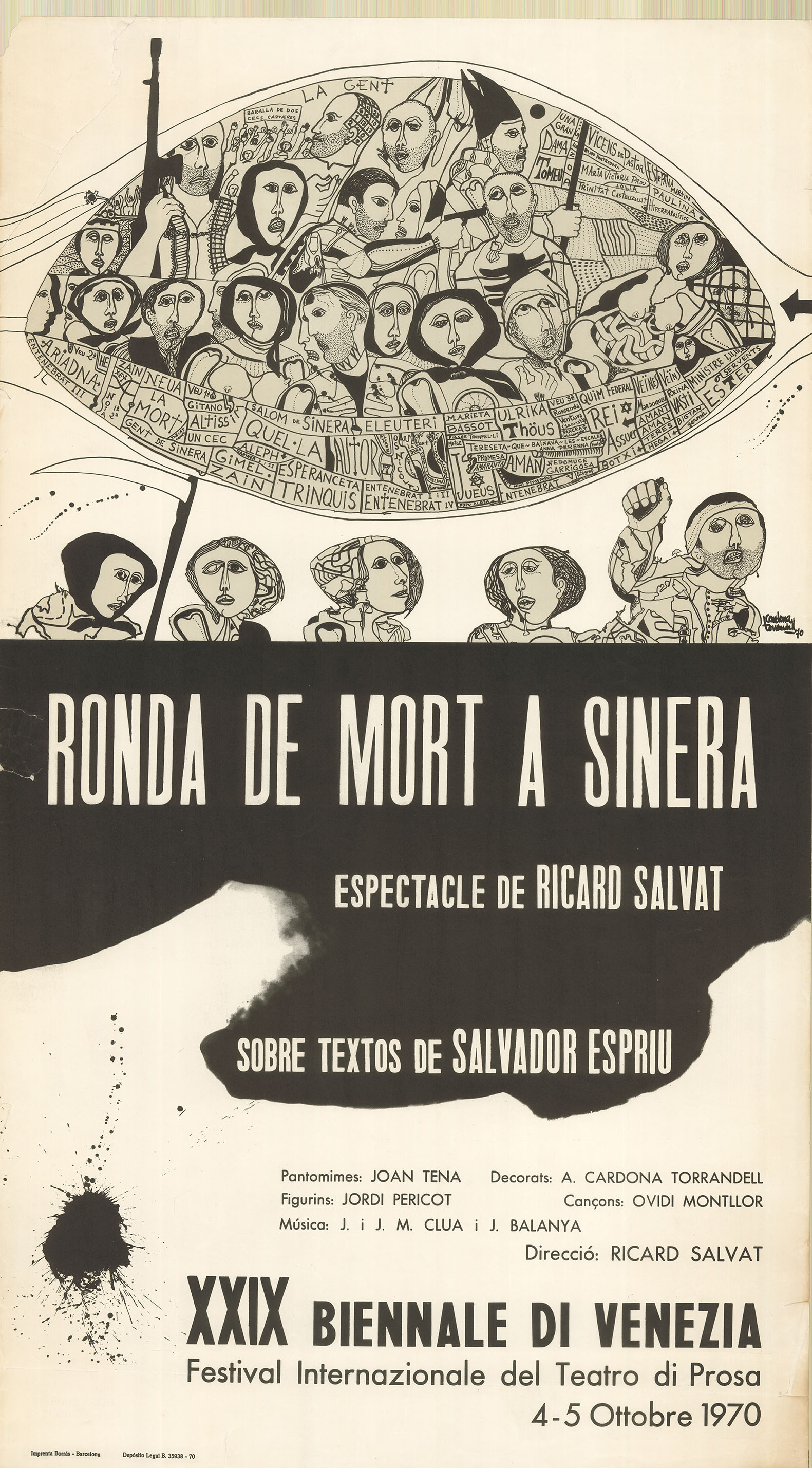 Cartell. Ronda de mort a Sinera. Companyia Adrià Gual. Biennale de Venezia, 1970