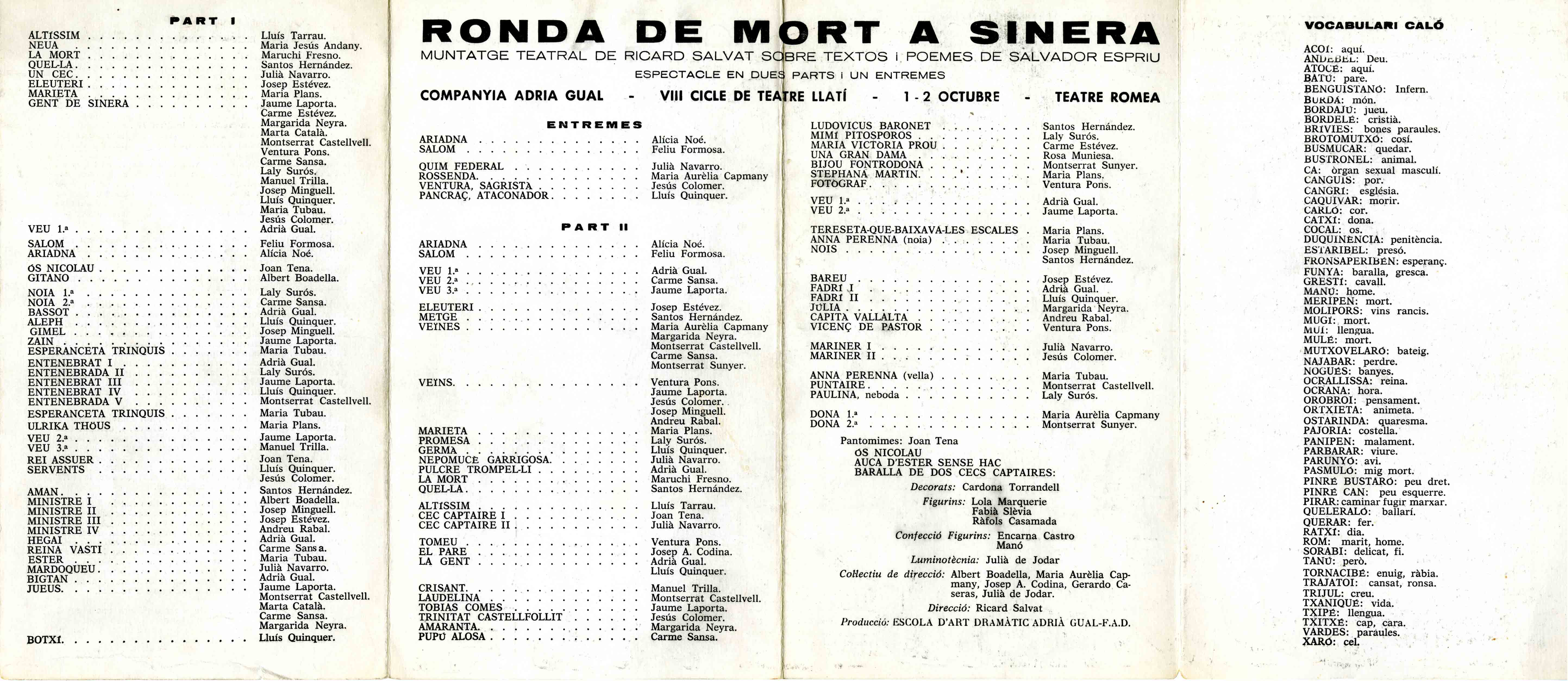 Programa. Ronda de mort a Sinera. Adrià Gual. 1965